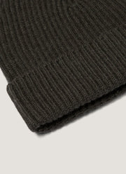 Cashmere Ribbed Hat in Dark Green