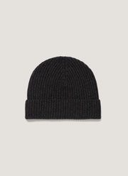 Cashmere Ribbed Hat in Charcoal Melange