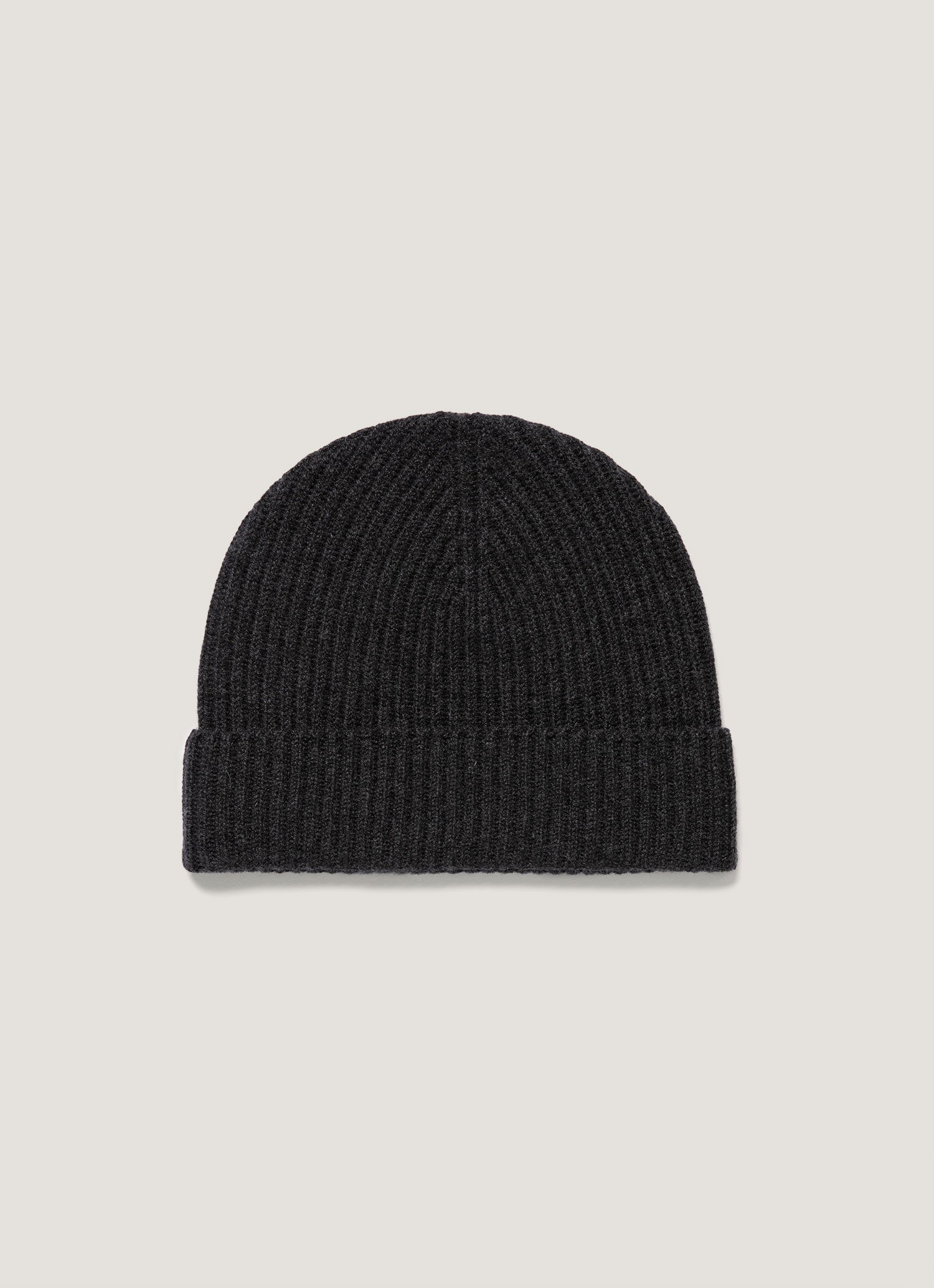 Cashmere Ribbed Hat in Charcoal Melange