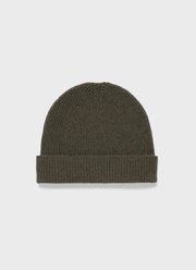 Cashmere Ribbed Hat in Dark Moss