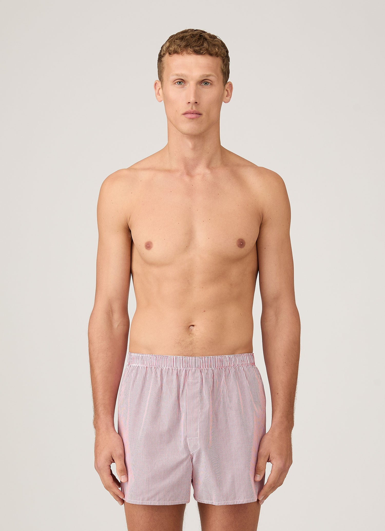 Men's Classic Boxer Shorts in White/Red/Navy Pinstripe