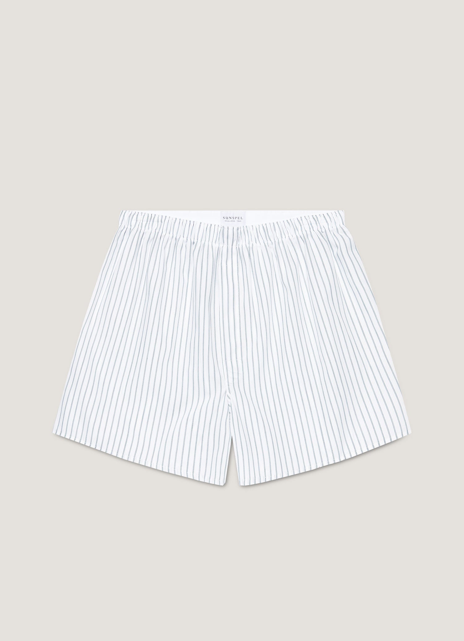 Men's Classic Boxer Short in White/Blue/Green | Sunspel