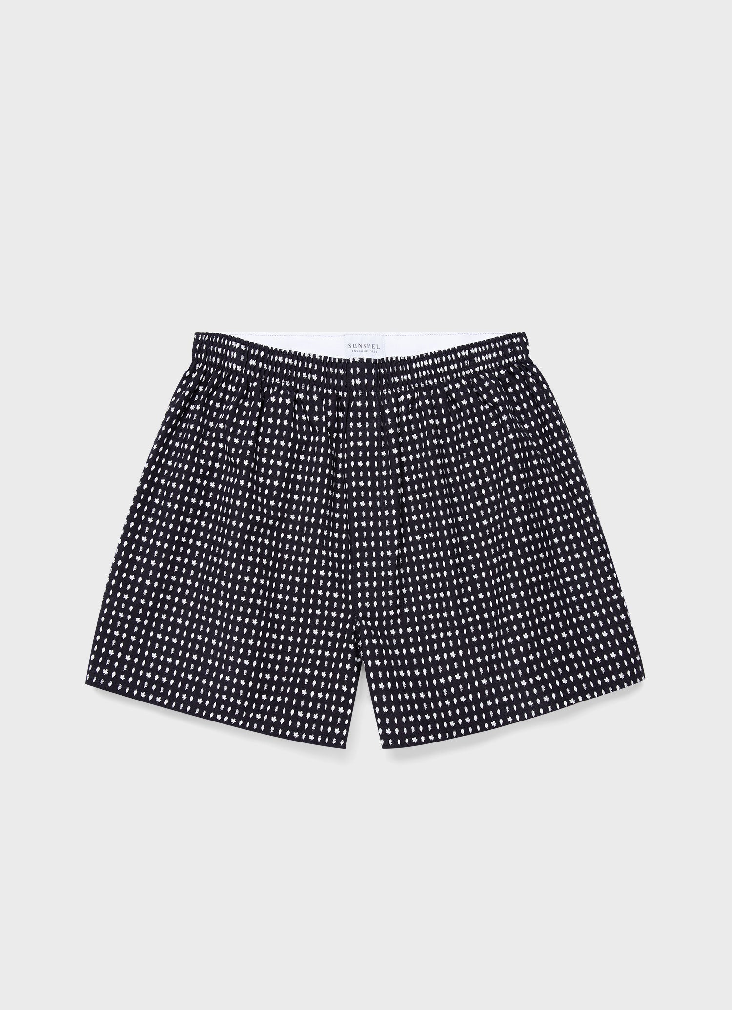 Men's Classic Print Boxer Shorts in Navy/White Leaf Print