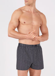 Men's Classic Print Boxer Shorts in Navy/White Leaf Print