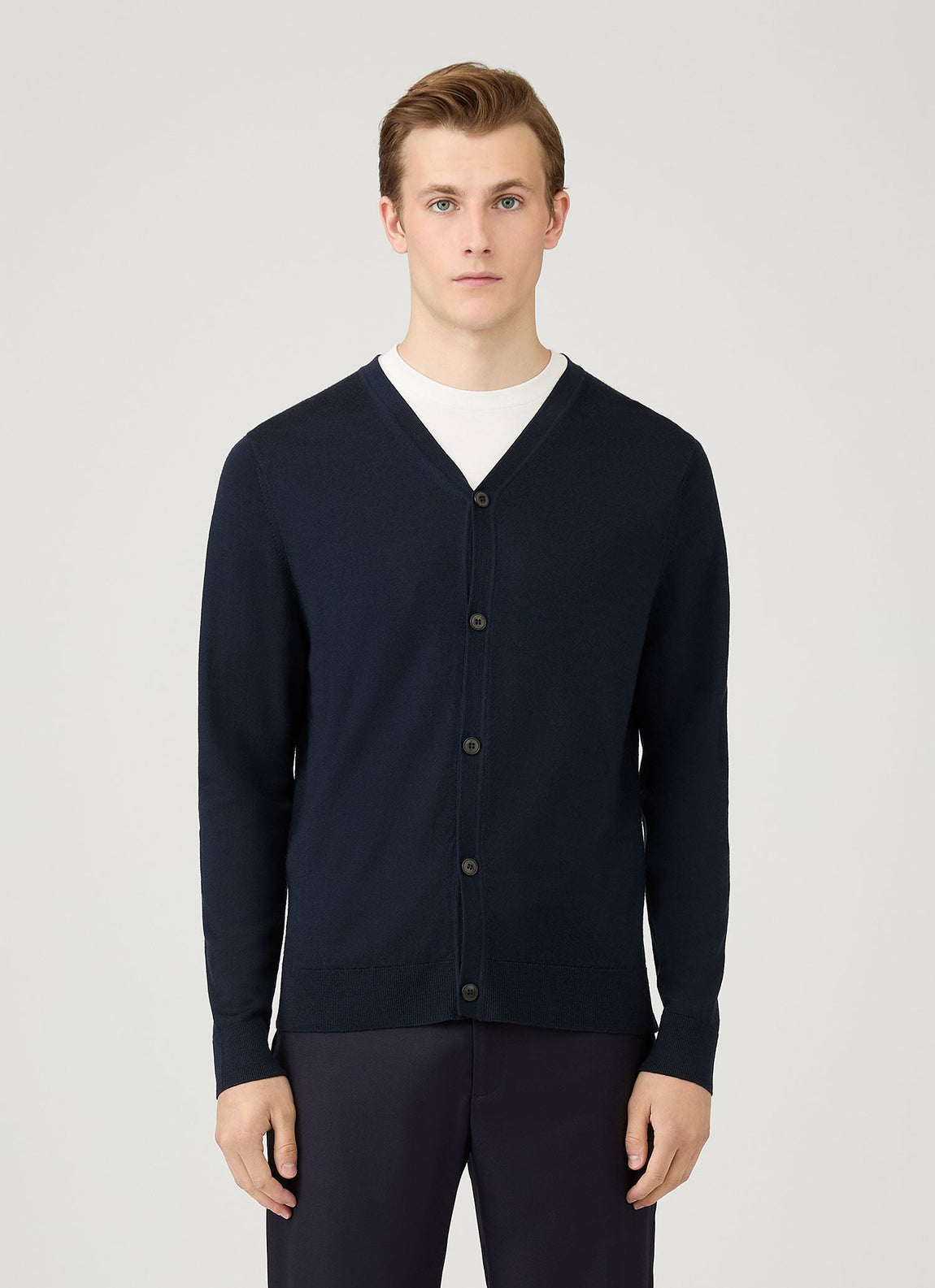 Men's Extra-Fine Merino Cardigan in Navy