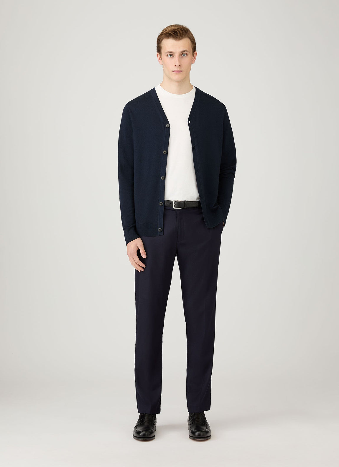 Men's Extra-Fine Merino Cardigan in Navy