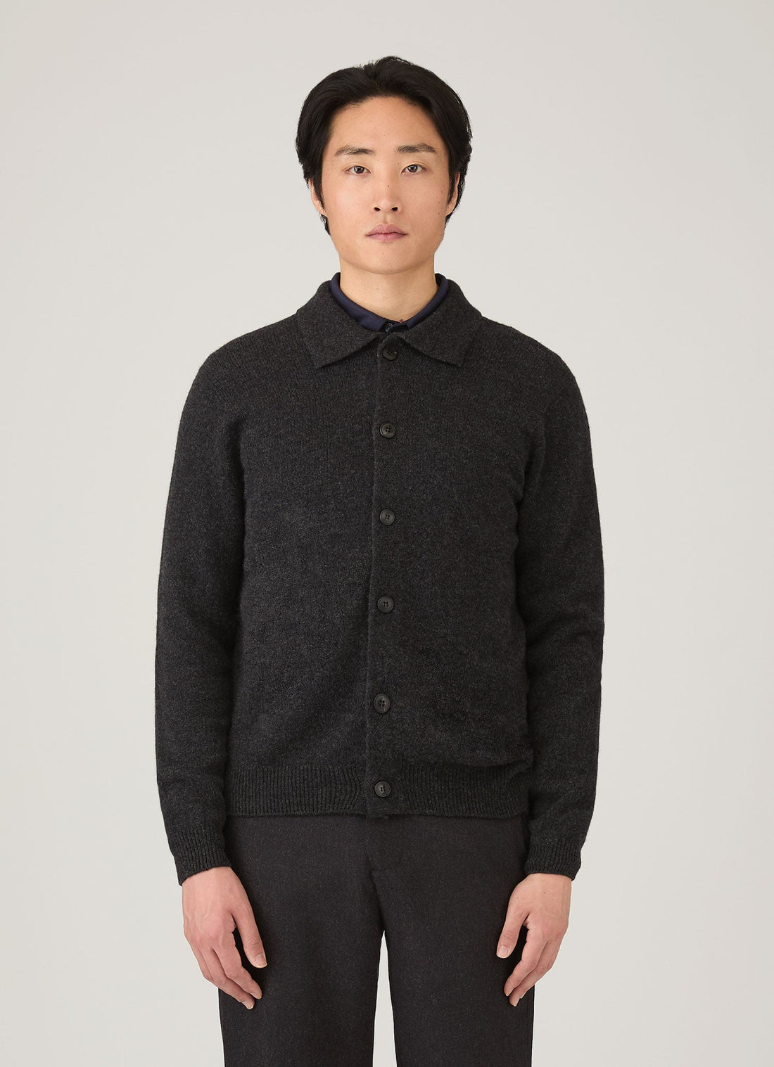 Men's Lambswool Cardigan in Charcoal Melange
