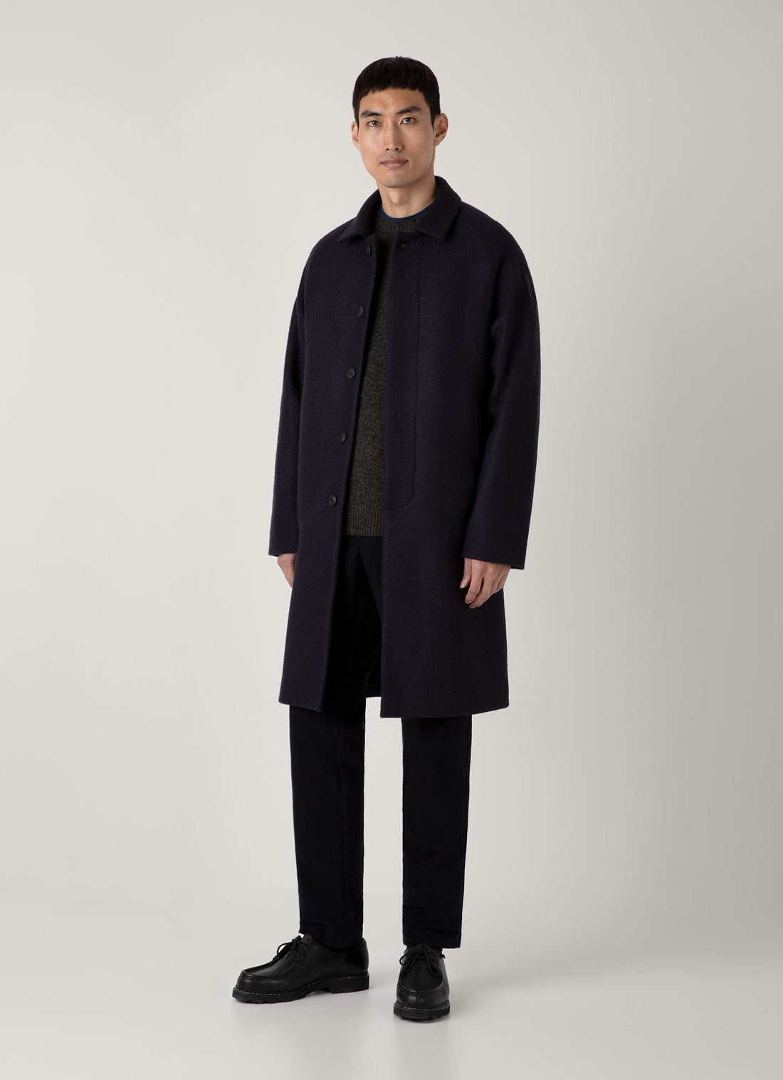 Men's Boiled Wool Car Coat in Navy