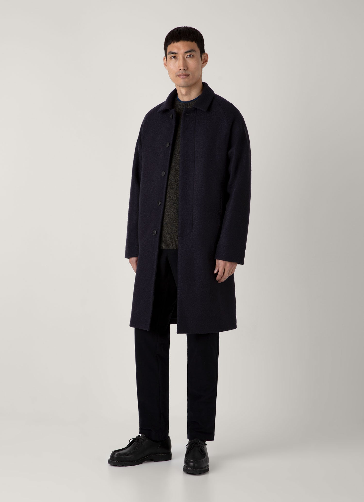 Men's Boiled Wool Car Coat in Navy
