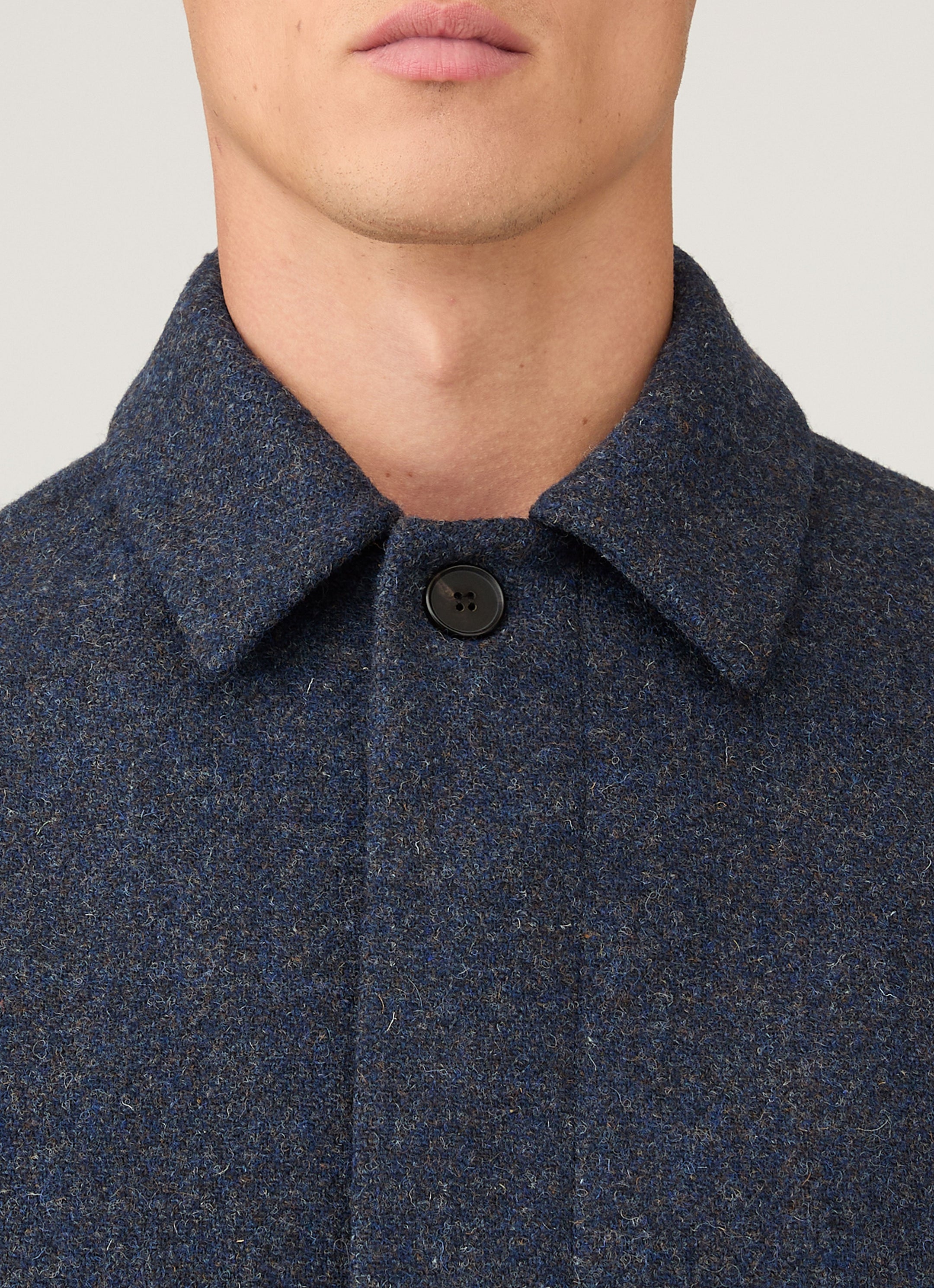 Men's Harris Tweed Car Coat in Selvedge Blue