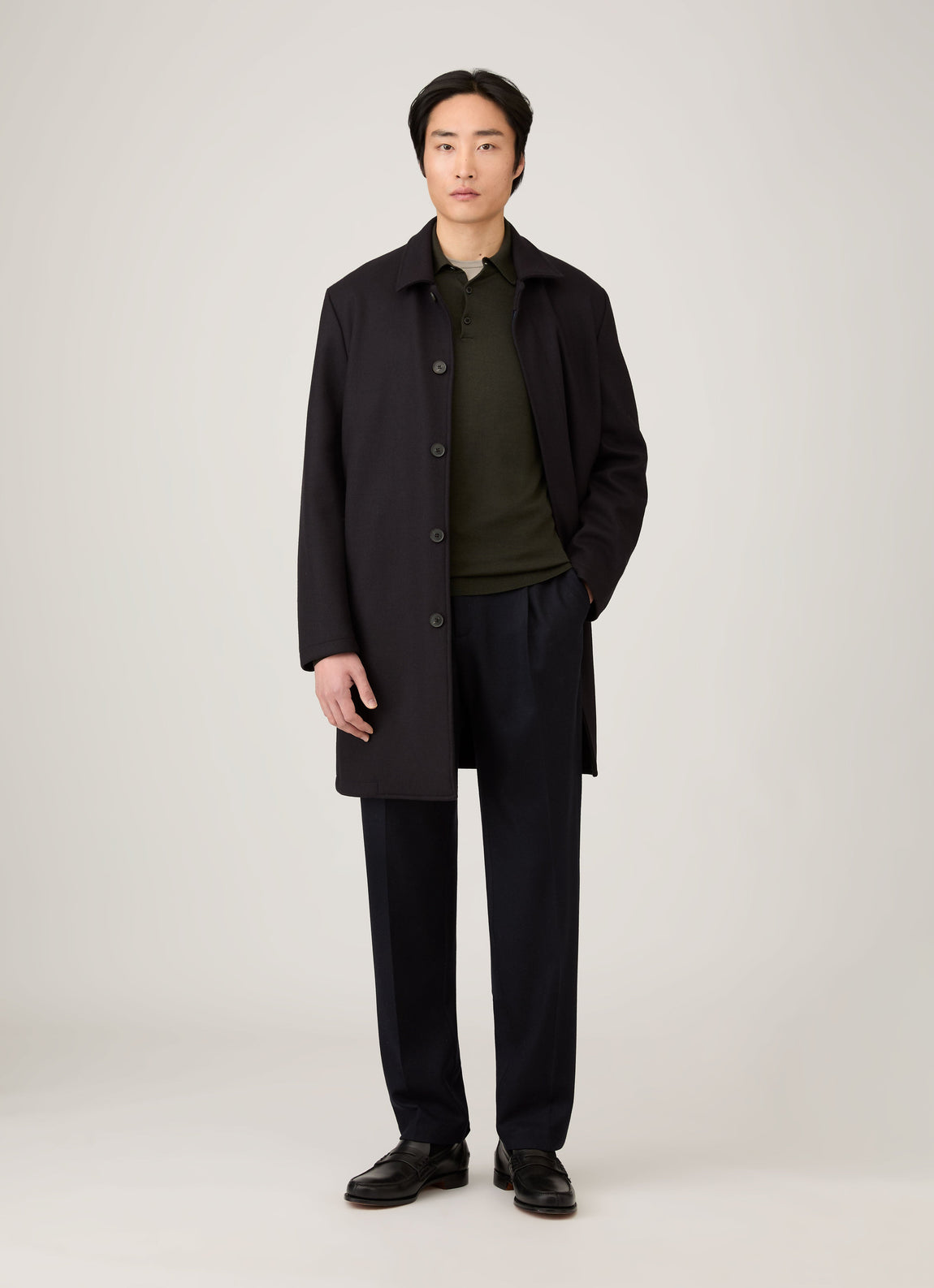 Men's Boiled Wool Coat in Navy