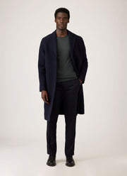 Men's Heavy Boiled Wool Jersey Overcoat in Navy