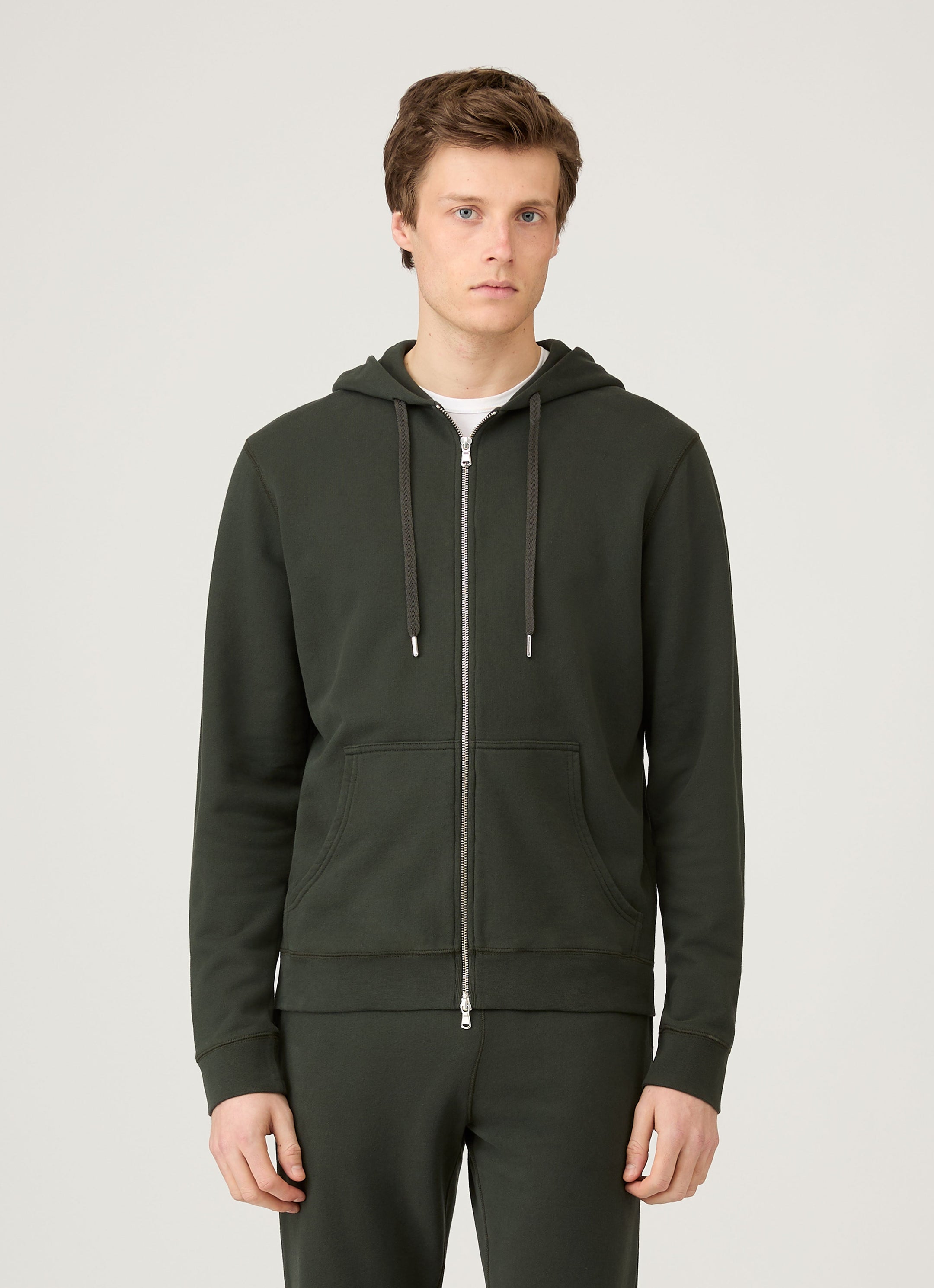 Men's Loopback Zip Hoodie in Dark Green