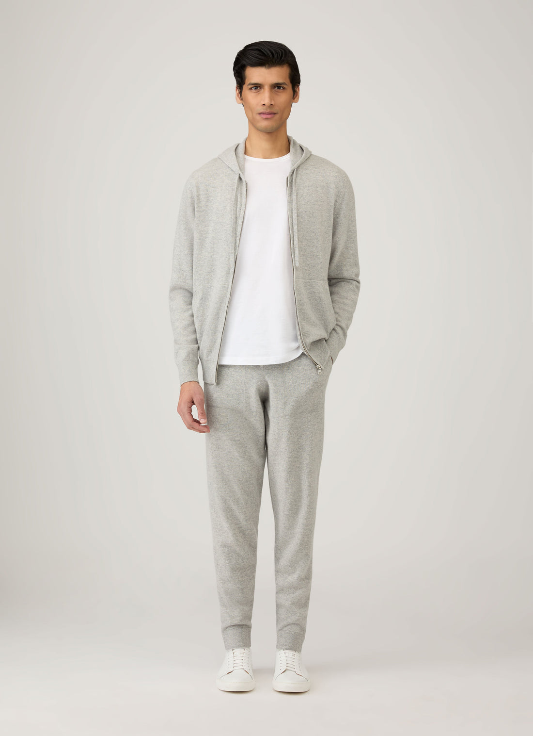 Men's Cashmere Hoodie in Grey Melange