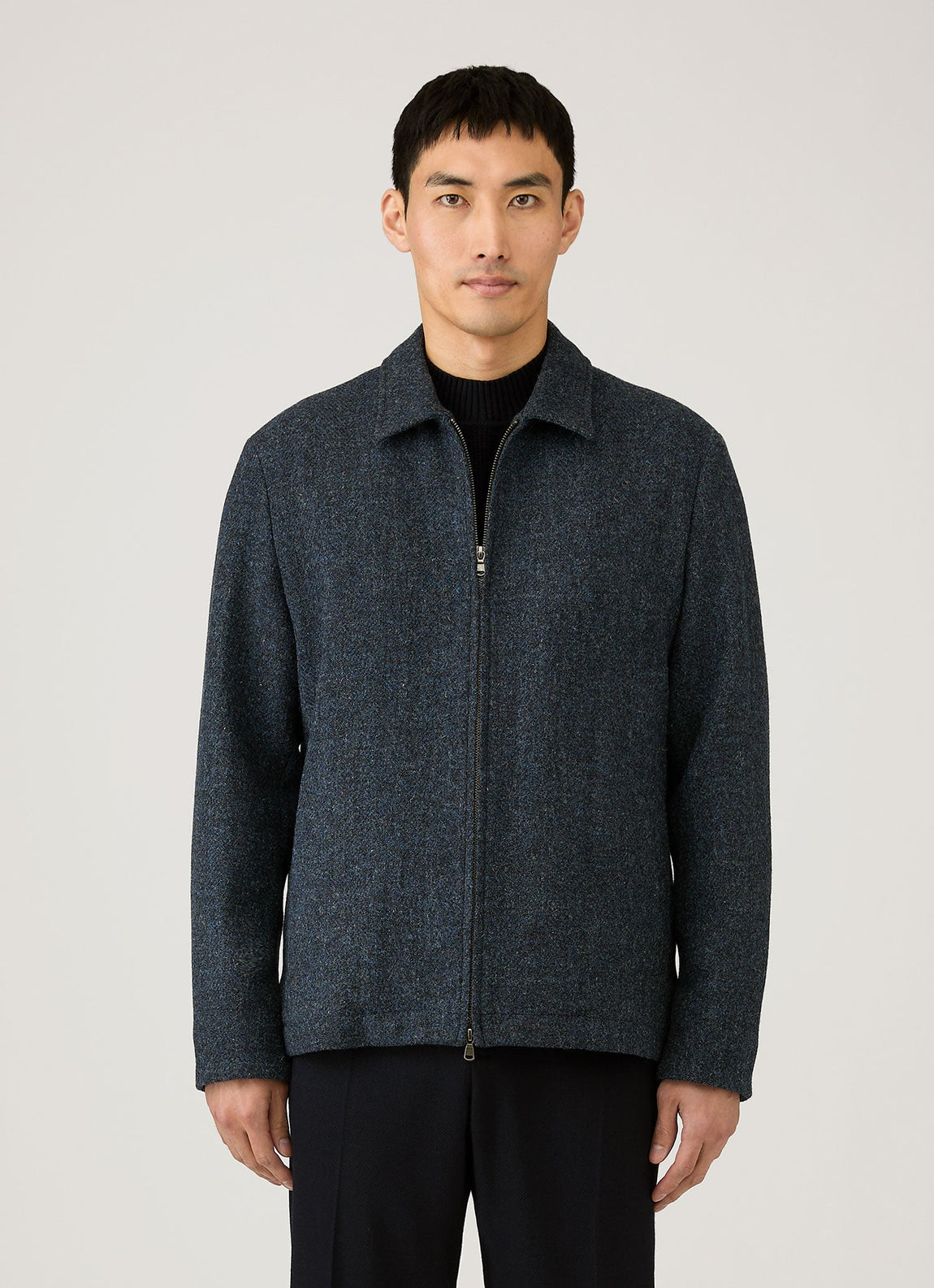 Men's Harris Tweed Harrington Jacket in Blue Herringbone