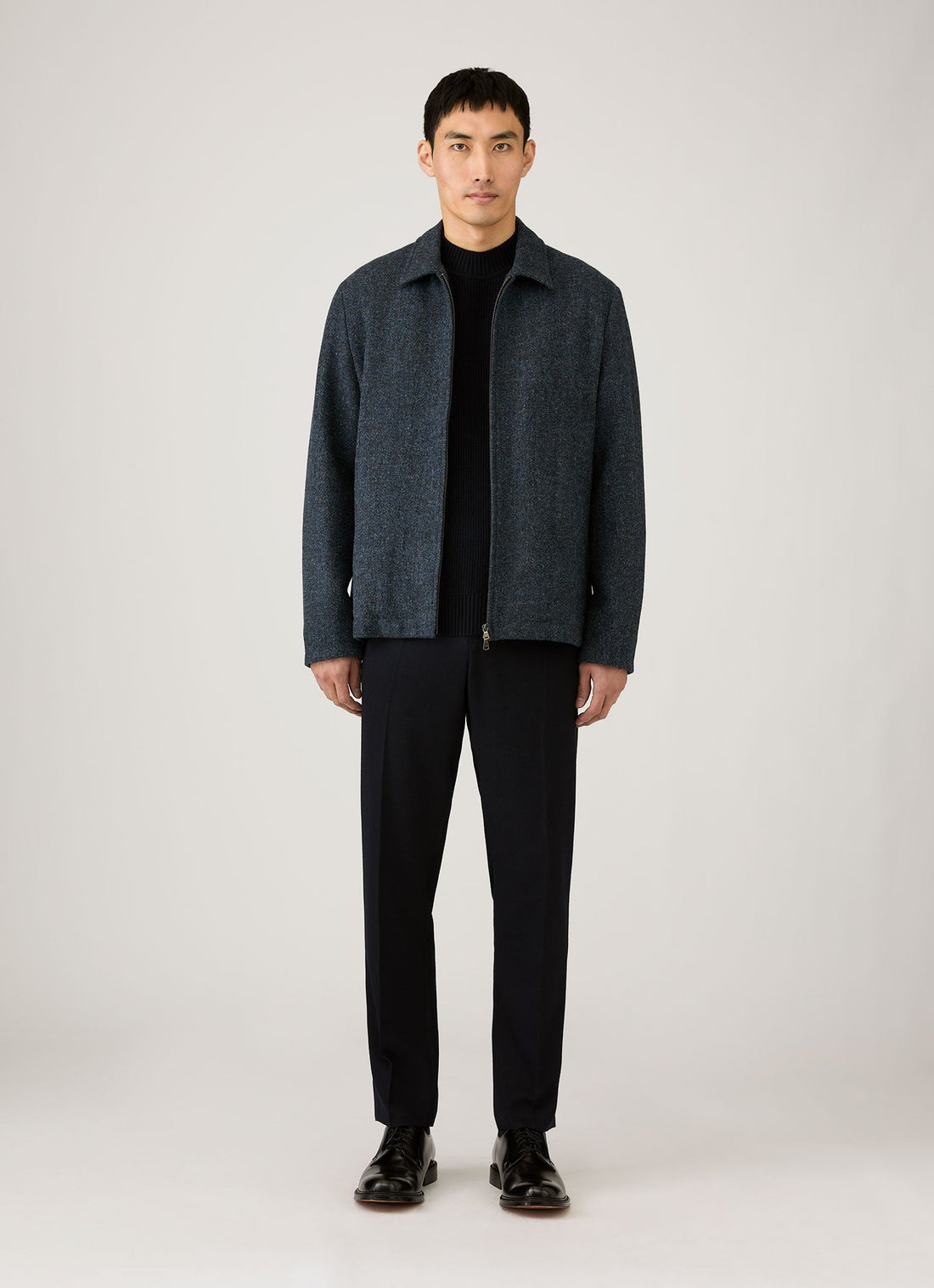 Men's Harris Tweed Harrington Jacket in Blue Herringbone