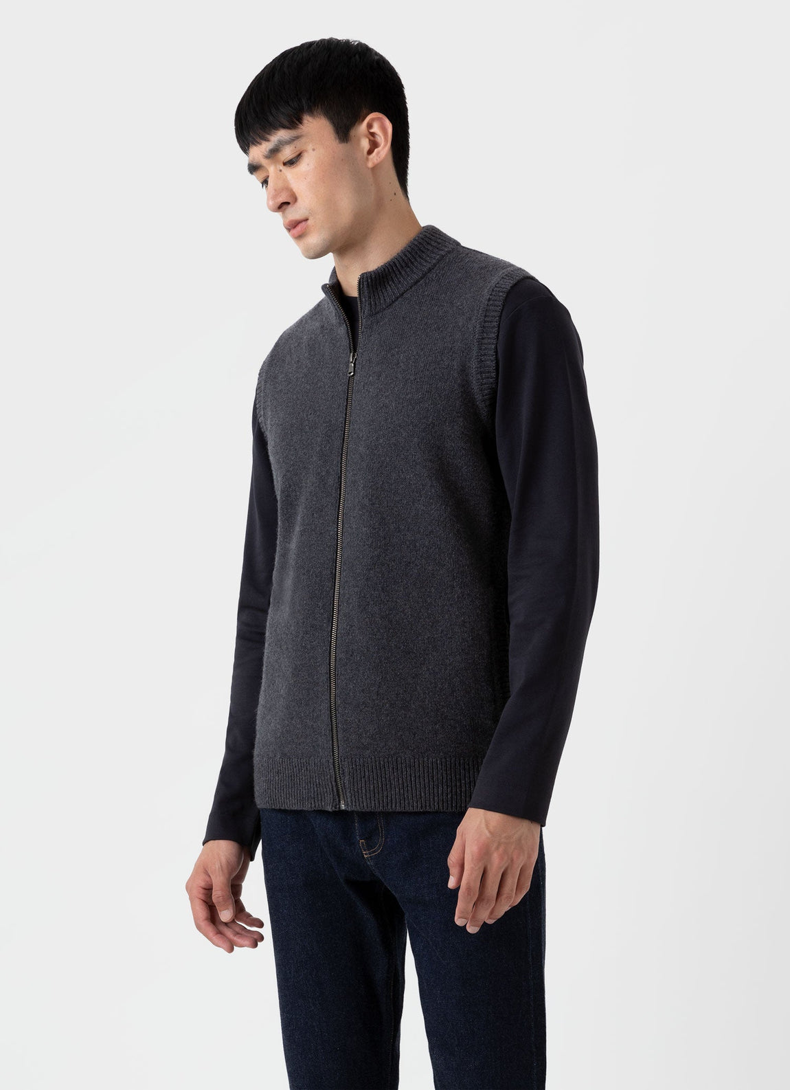 Men's Knitted Gilet in Charcoal Melange