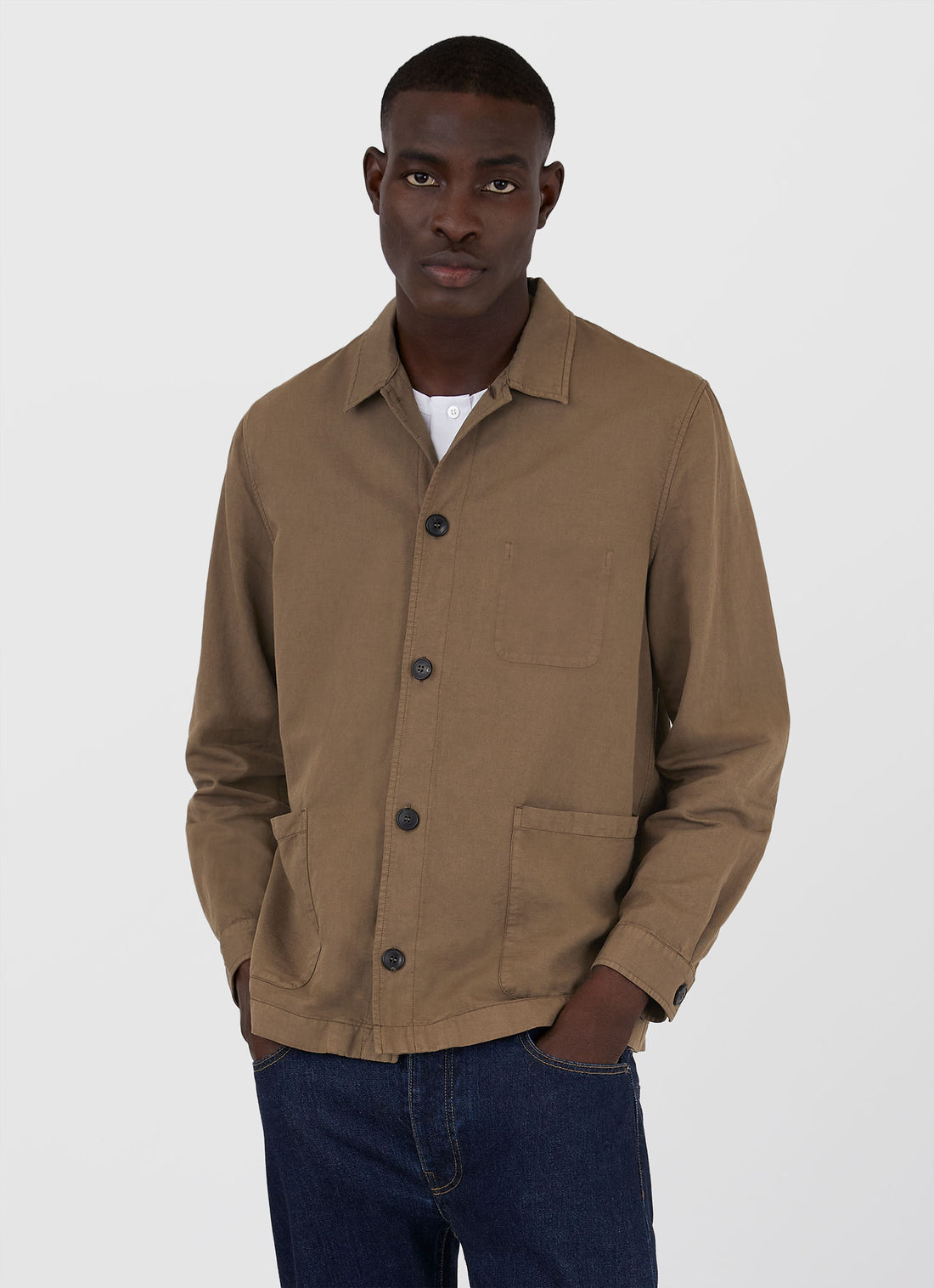 Men's Cotton Linen Twin Pocket Jacket in Dark Tan