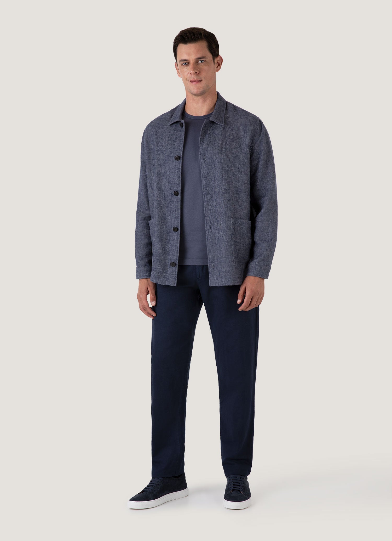 Men's Cotton Linen Twill Twin Pocket Jacket in Denim Blue