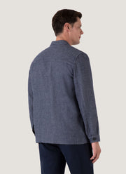 Men's Cotton Linen Twill Twin Pocket Jacket in Denim Blue