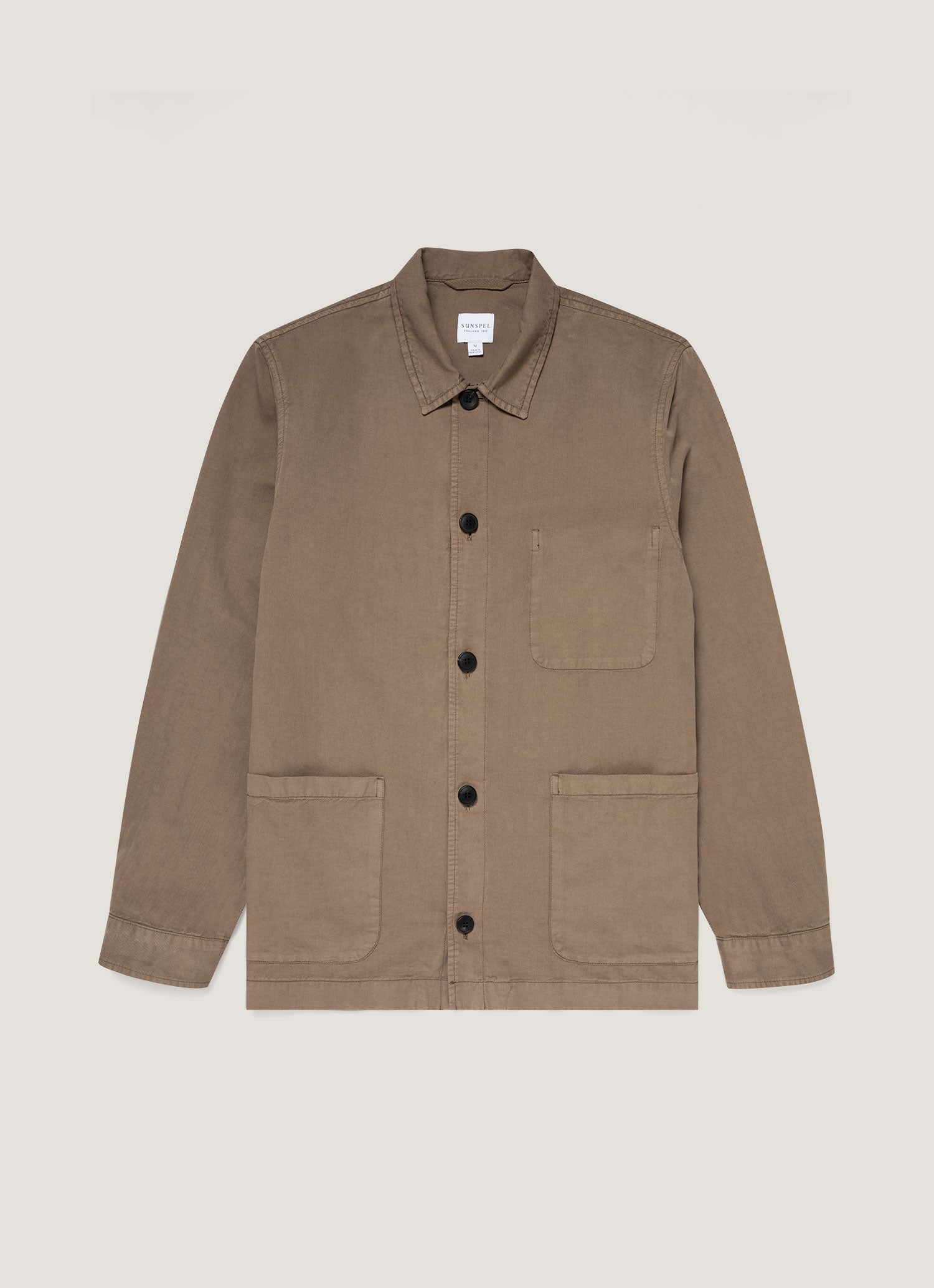 Men's Cotton Linen Twin Pocket Jacket in Dark Tan | Sunspel