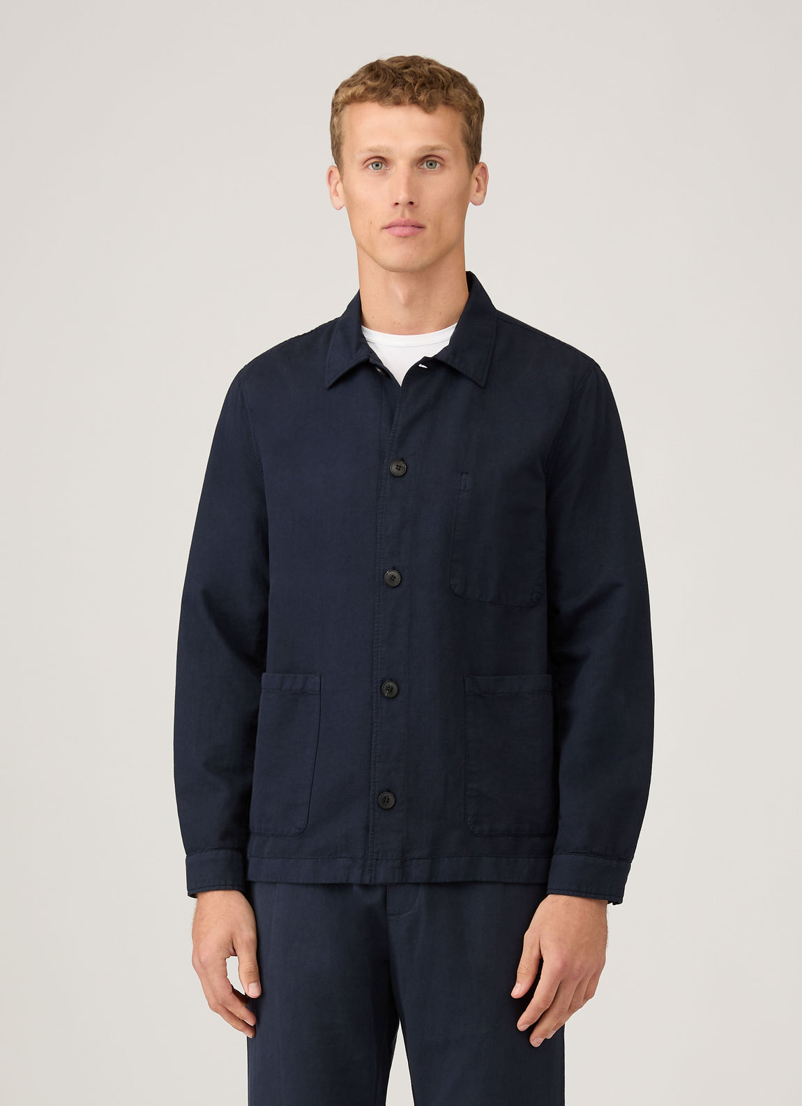 Men's Cotton Linen Twin Pocket Jacket in Navy