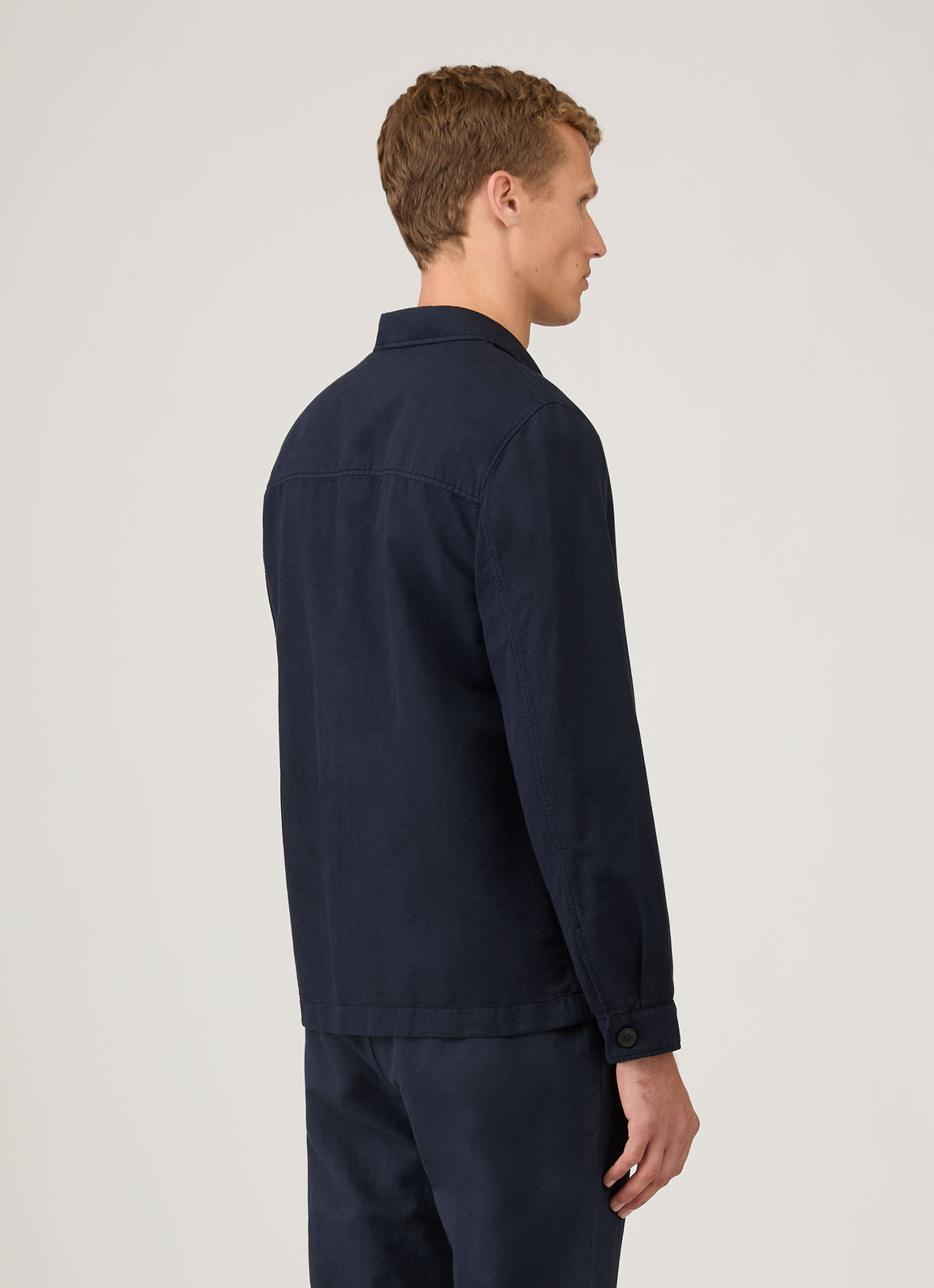 Men's Cotton Linen Twin Pocket Jacket in Navy