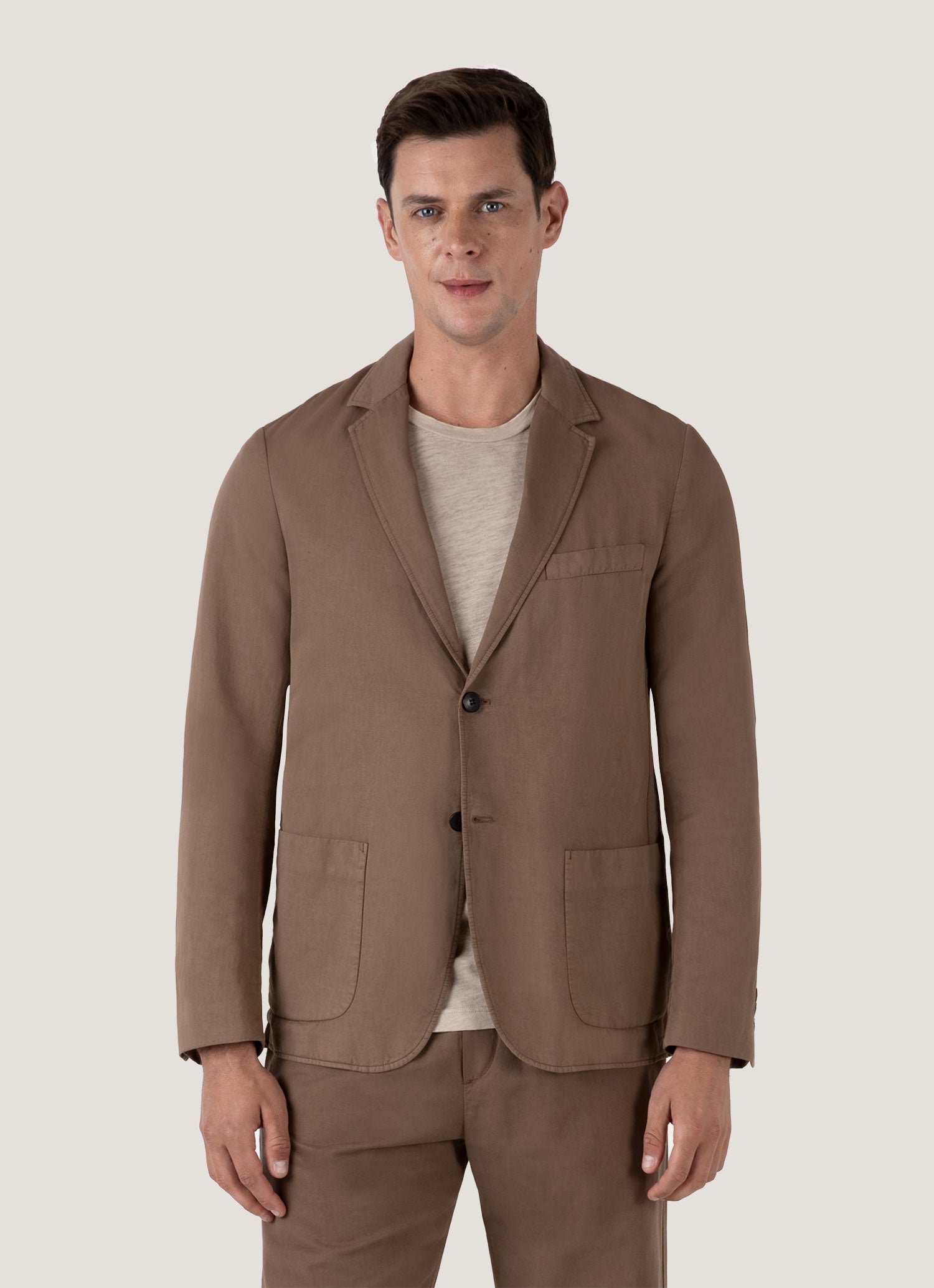Men's Cotton Linen Blazer in Dark Tan