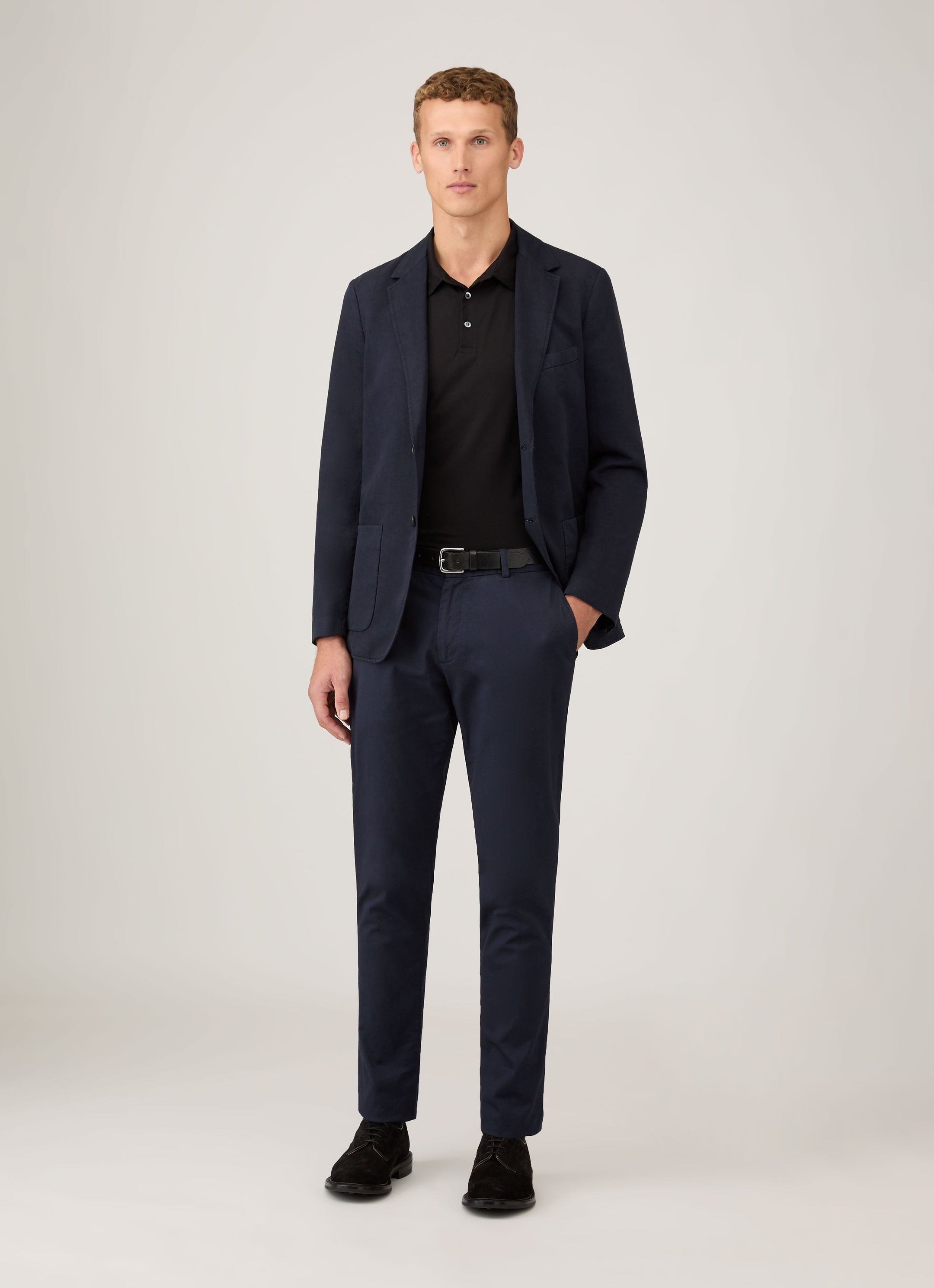 Men's Cotton Linen Two-Piece Suit in Navy