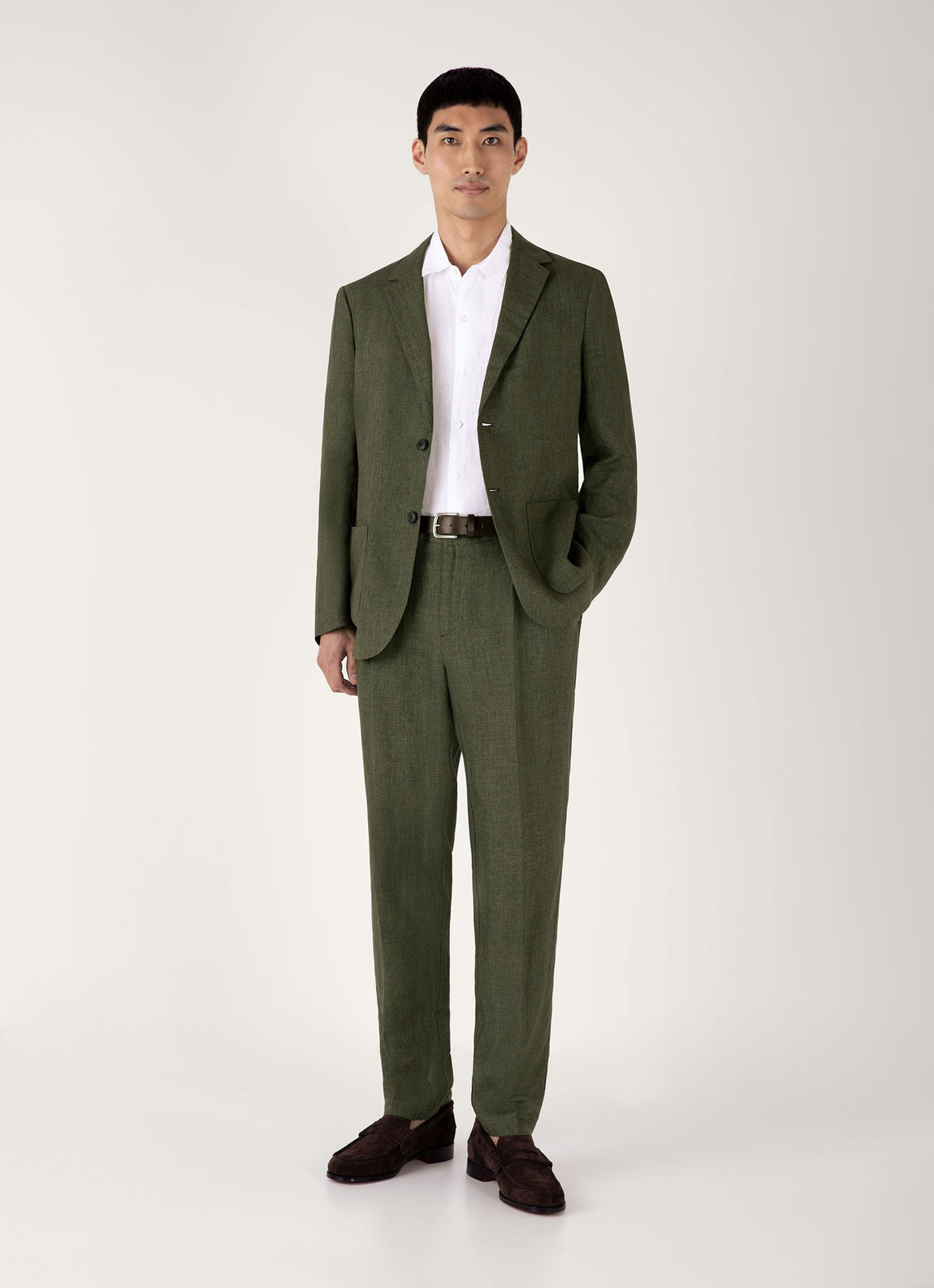 Men's Linen Two-Piece Suit in Hunter Green