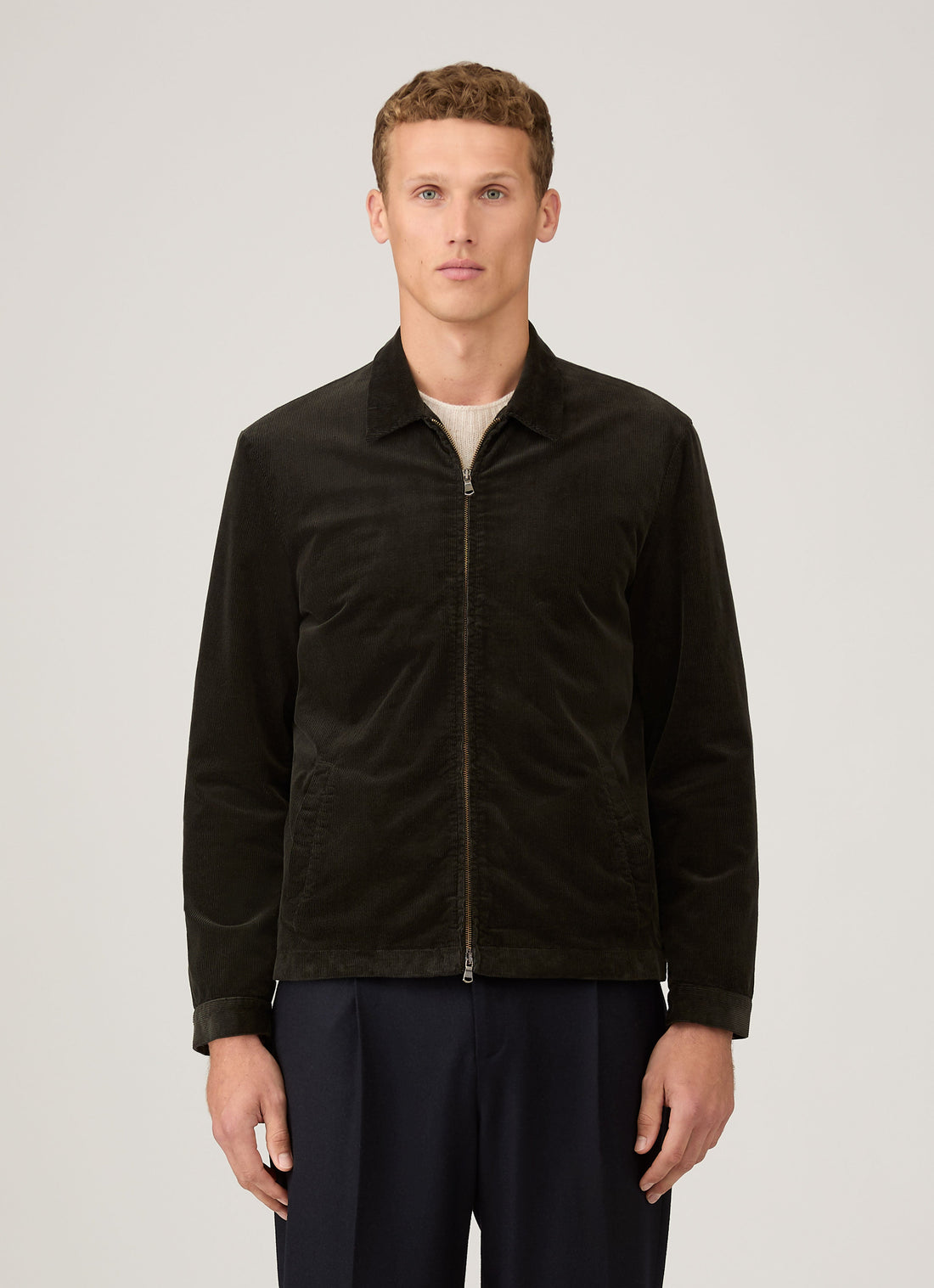 Men's Corduroy Harrington Jacket in Dark Green