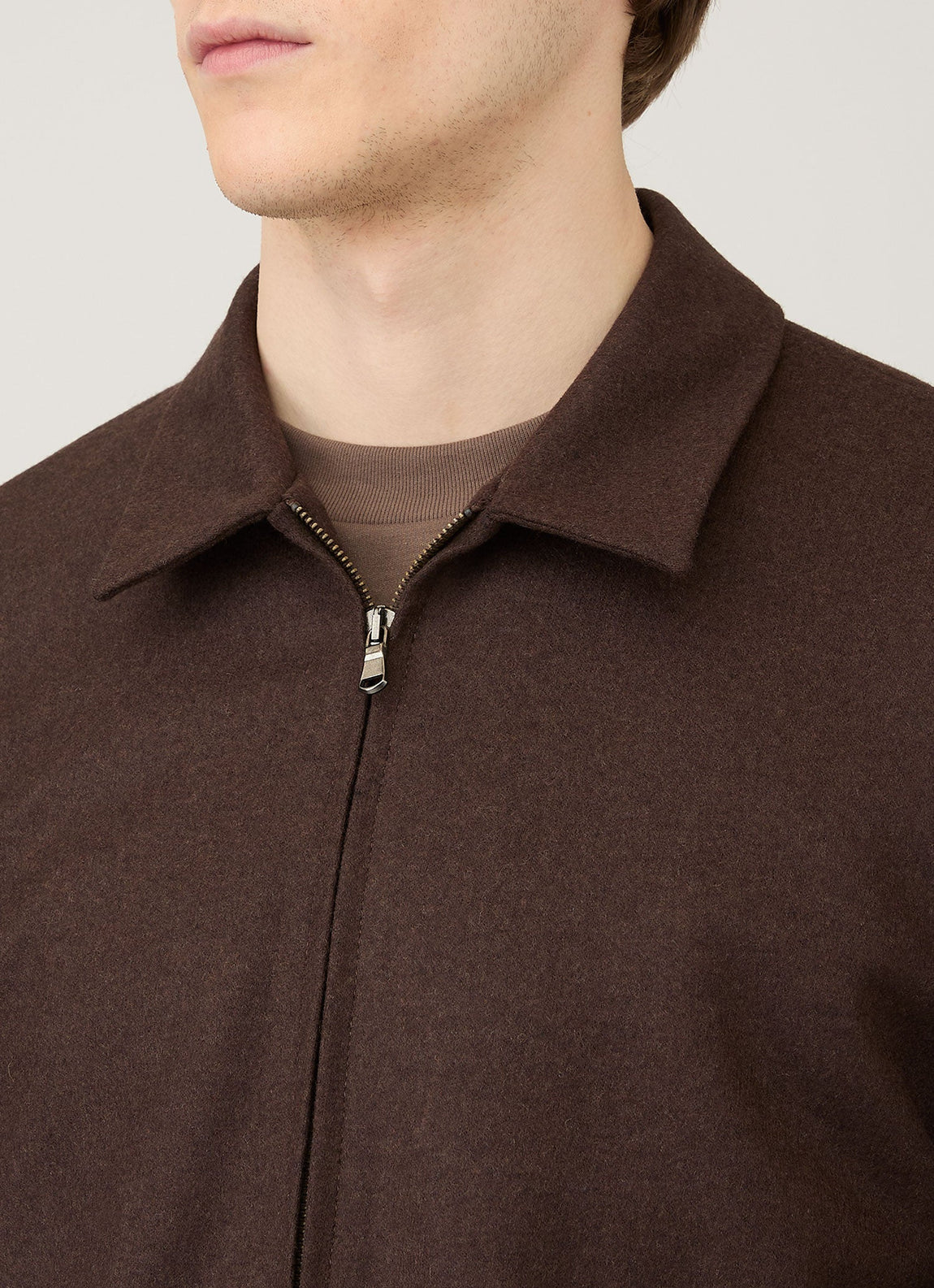 Men's Boiled Wool Harrington Jacket in Truffle