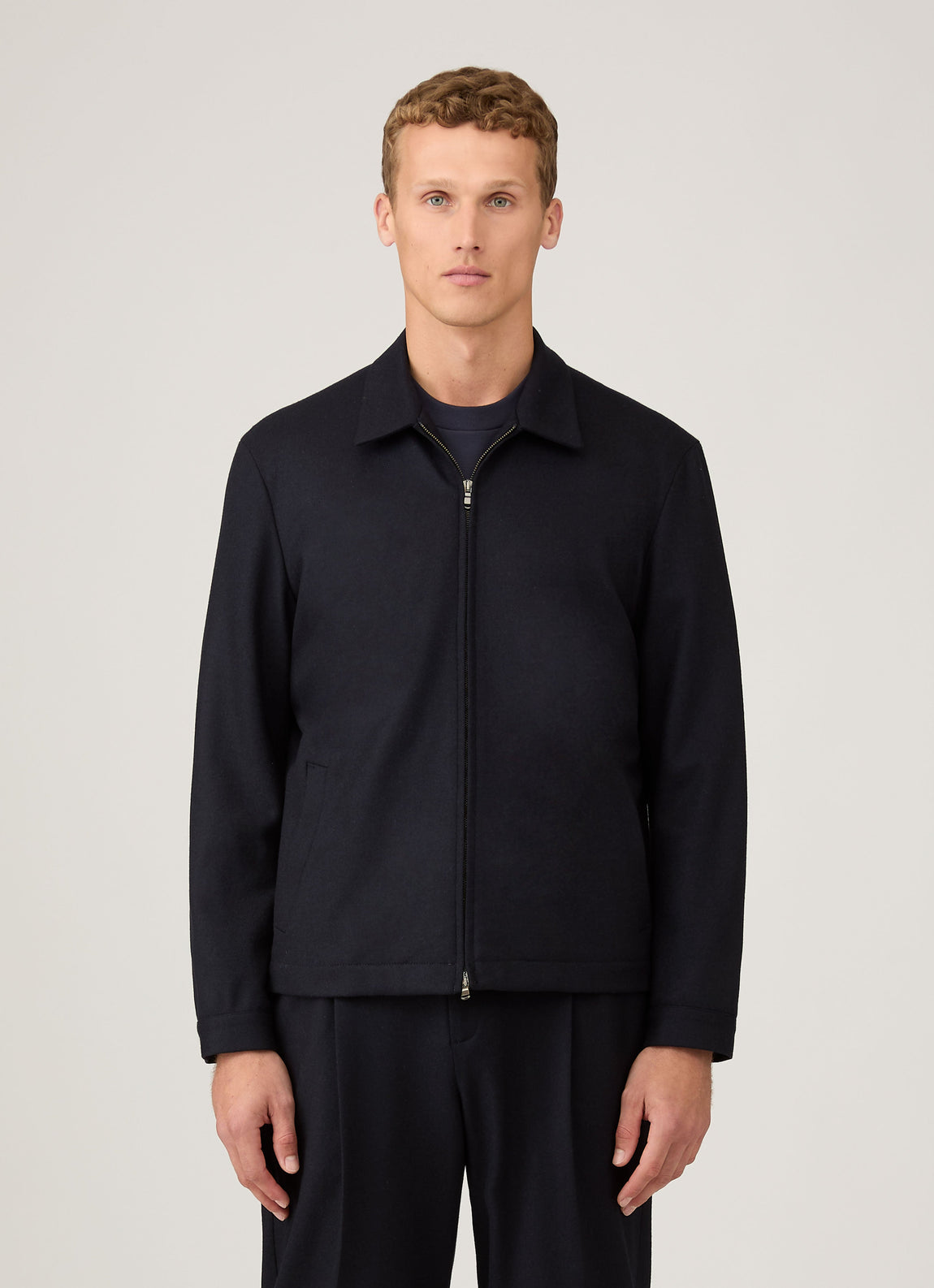 Men's Boiled Wool Harrington Jacket in Navy