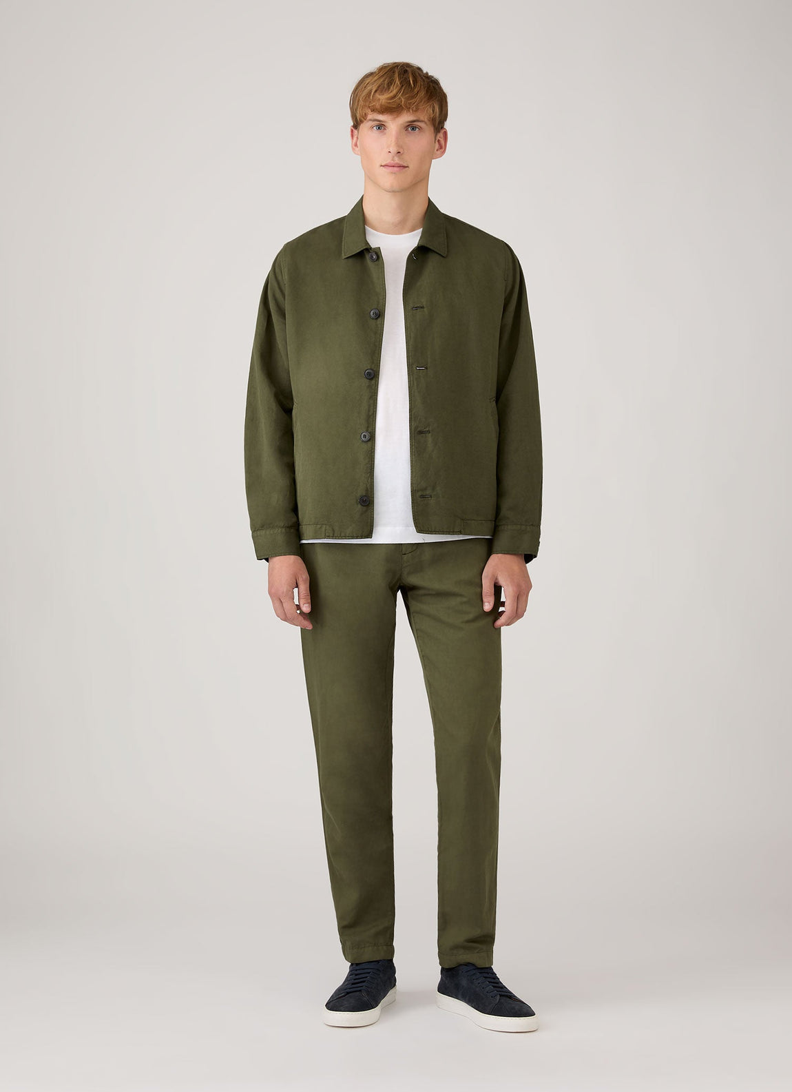 Men's Cotton Linen Jacket in Deep Olive