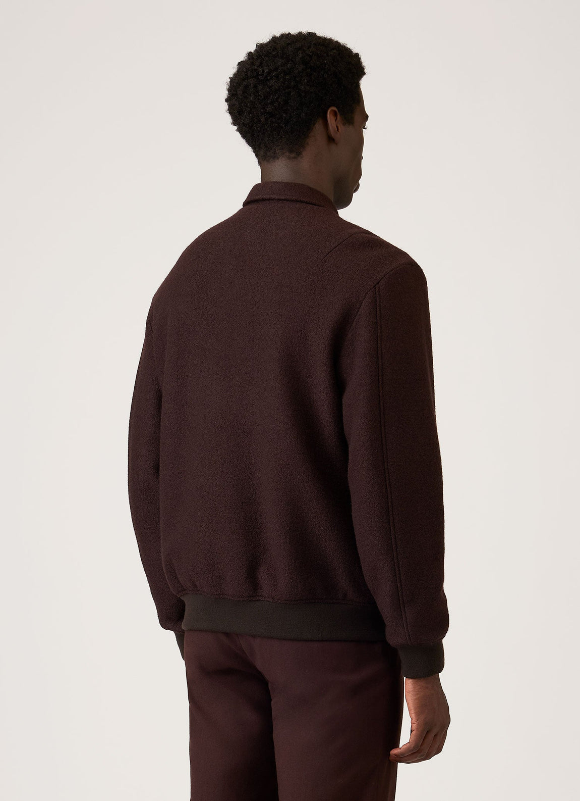 Men's Heavy Boiled Wool Jersey Bomber in Dark Chocolate