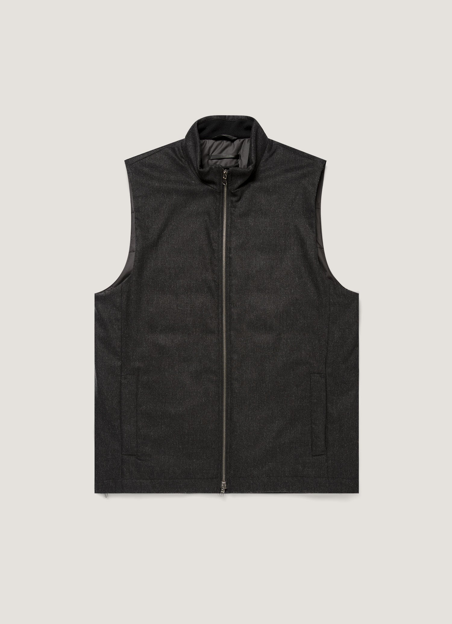 Men's Wool Cashmere Flannel Gilet in Charcoal Melange | Sunspel