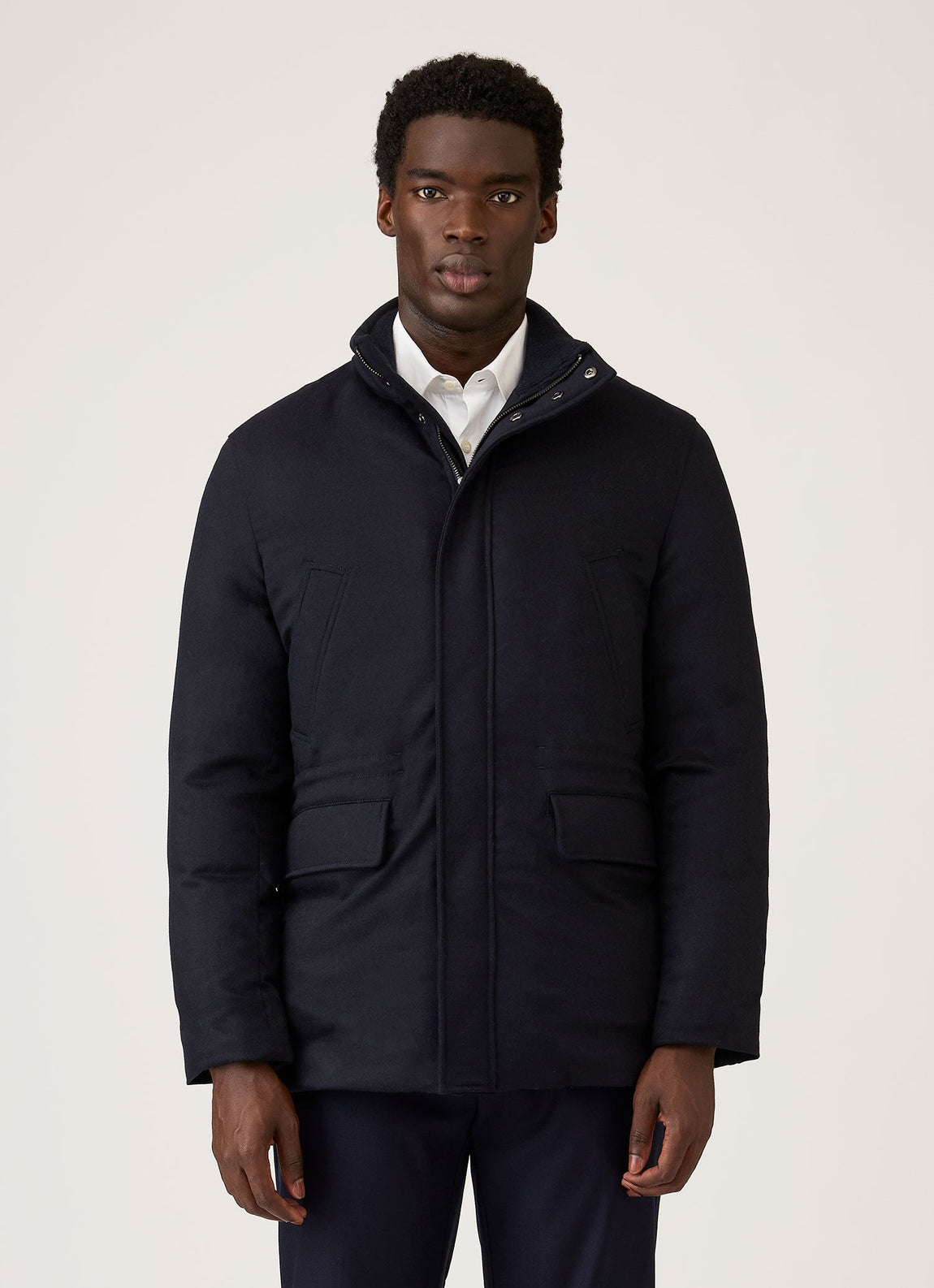 Men's Wool Cashmere Flannel Down Jacket in Navy