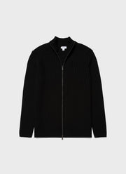 Men's Merino Rib Zip Cardigan in Black