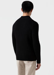 Men's Merino Rib Zip Cardigan in Black