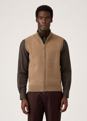 Men's Merino Cotton Double Faced Gilet in Dark Beige