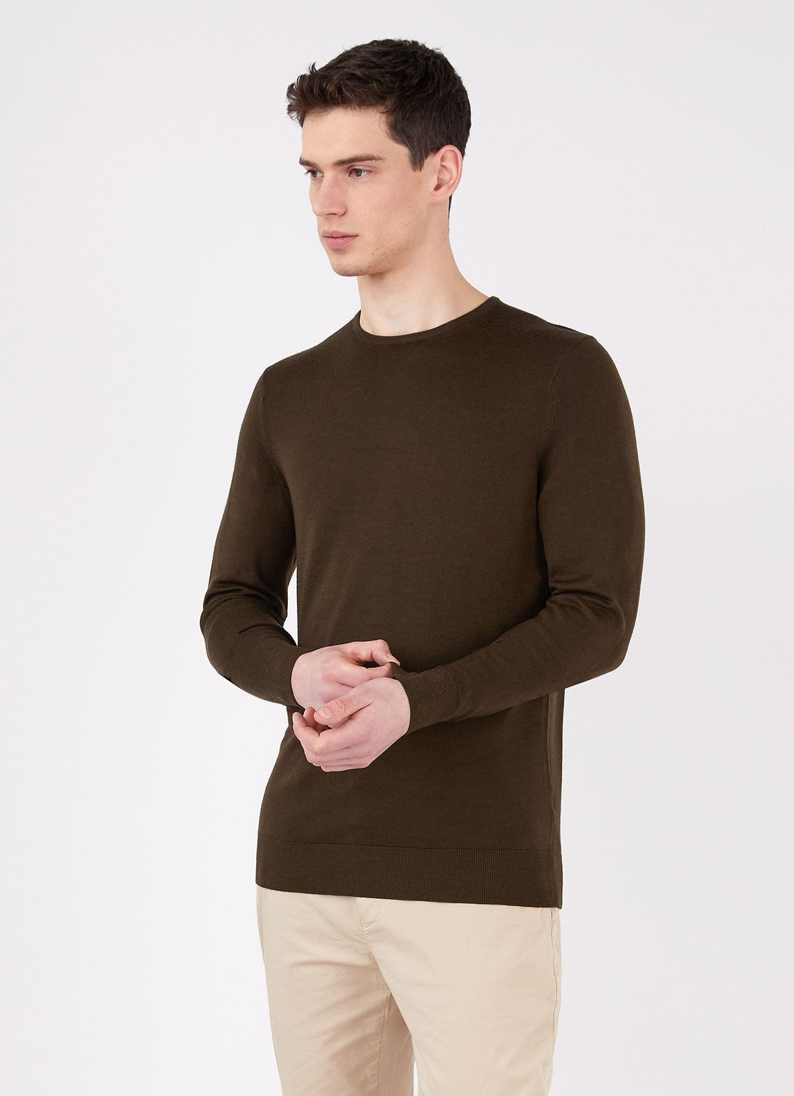 Men's Extra-Fine Merino Crew Neck in Dark Moss