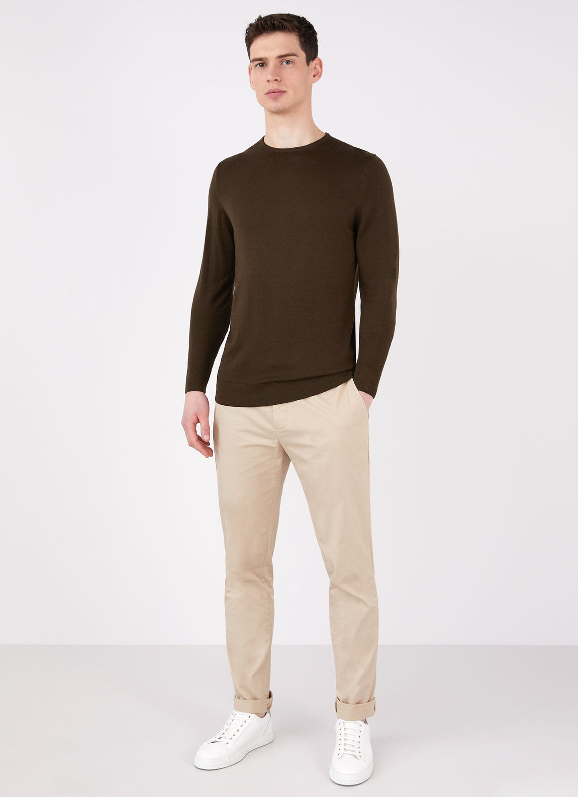 Men's Extra-Fine Merino Crew Neck in Dark Moss