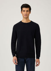 Men's Lambswool Crew Neck Jumper in Dark Navy Mouline