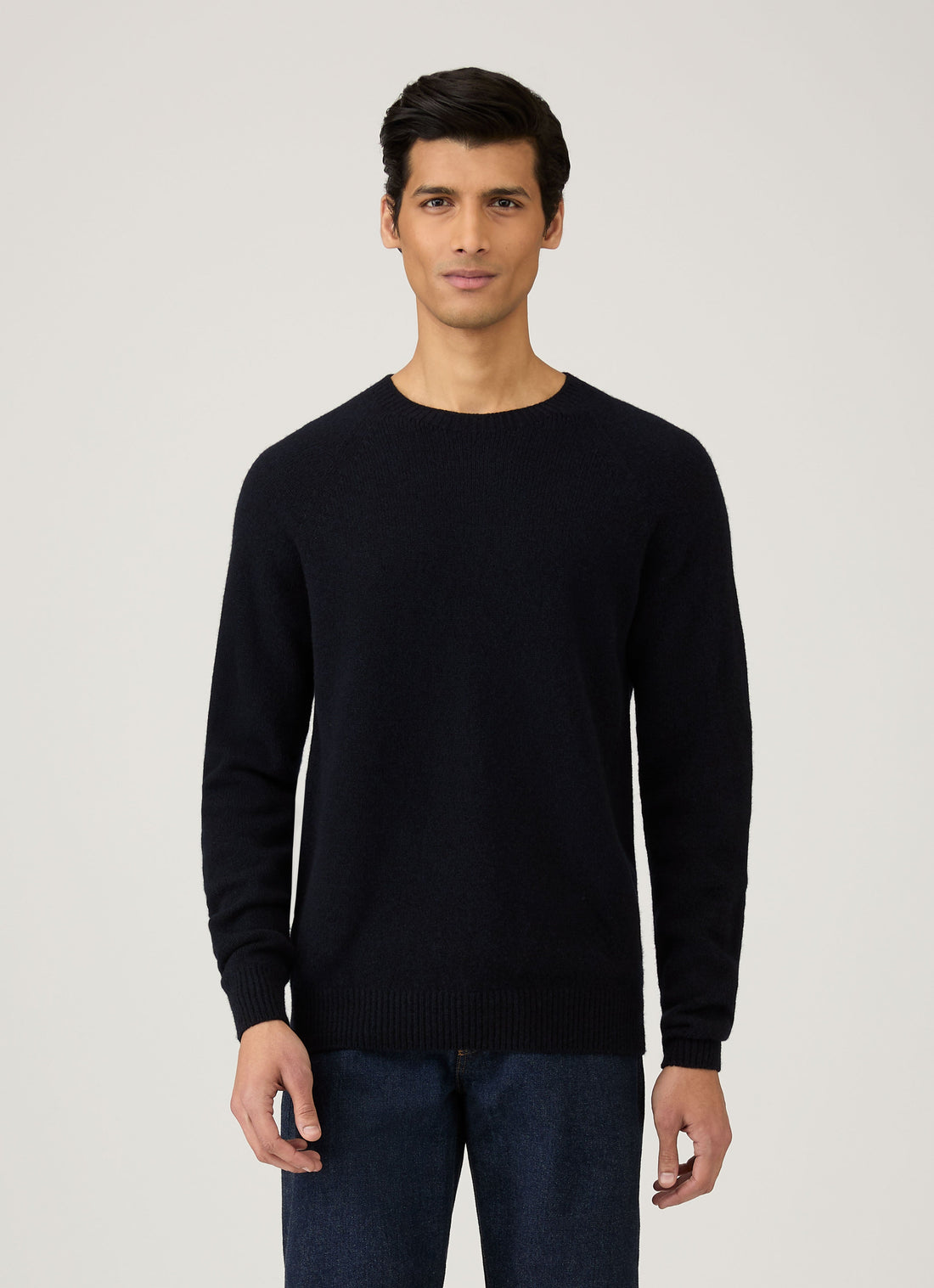 Men's Lambswool Crew Neck Jumper in Dark Navy Mouline