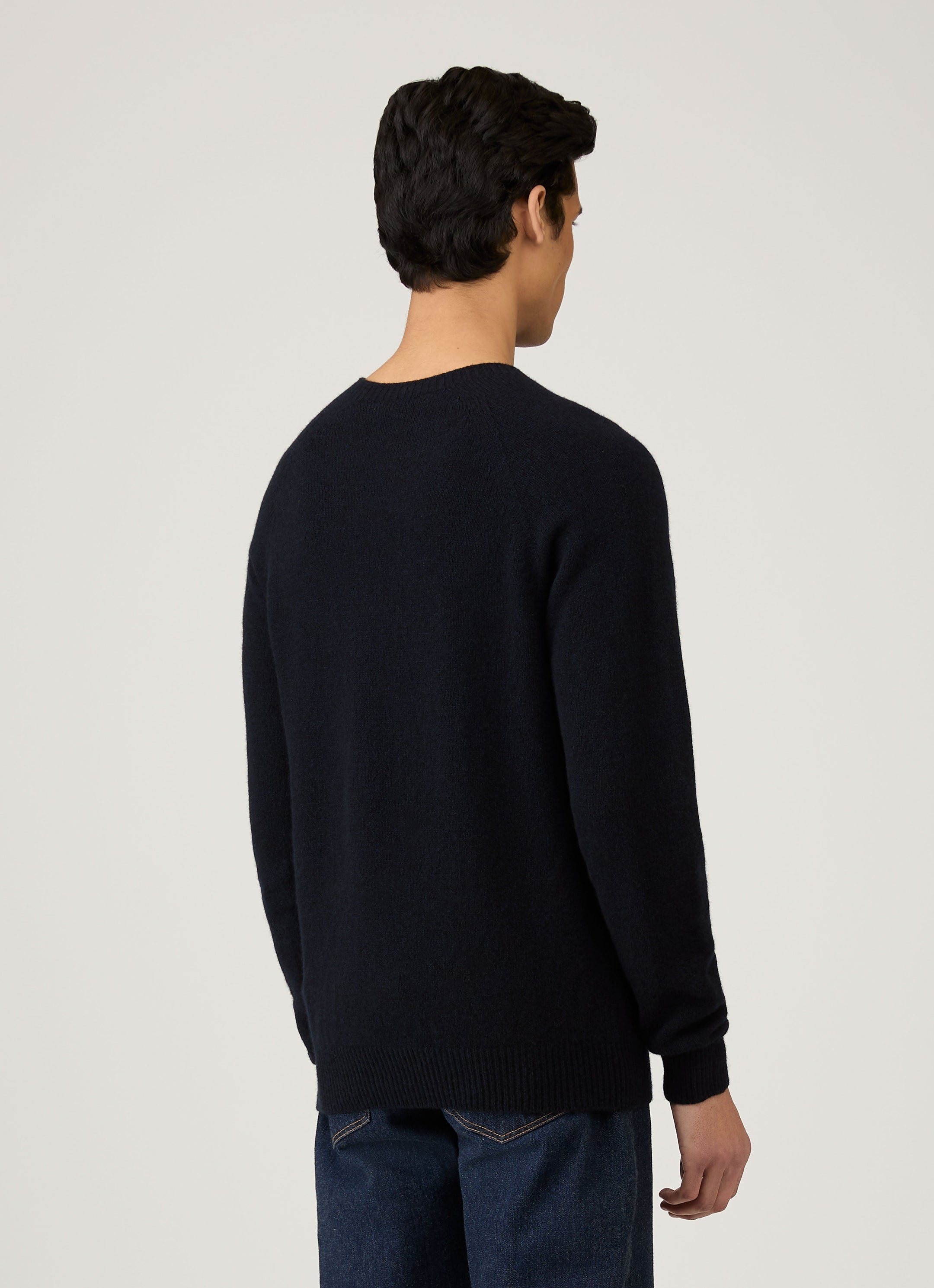 Men's Lambswool Crew Neck Jumper in Dark Navy Mouline