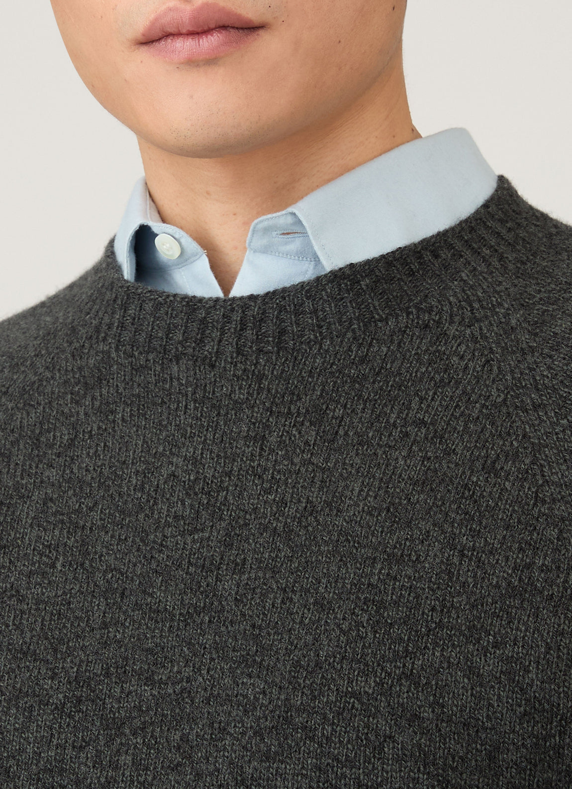 Men's Lambswool Crew Neck Jumper in Dark Green Twist