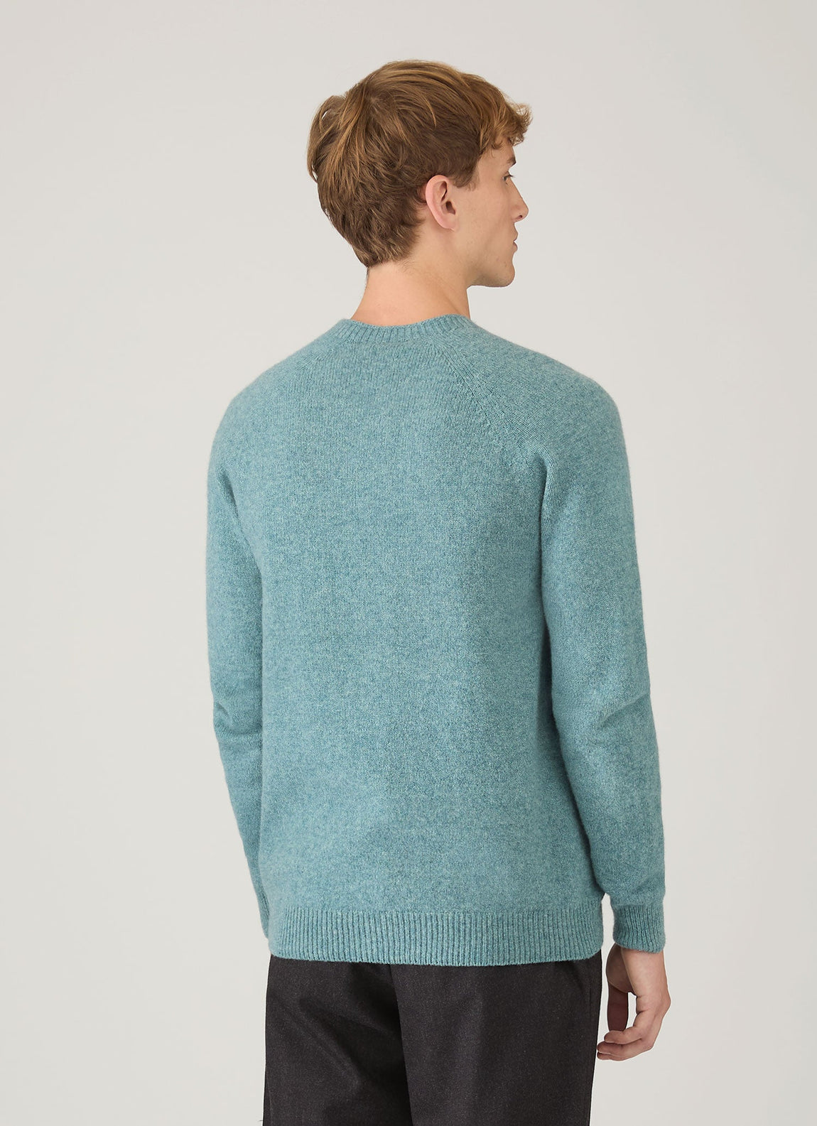 Men's Lambswool Crew Neck Jumper in Steel Green