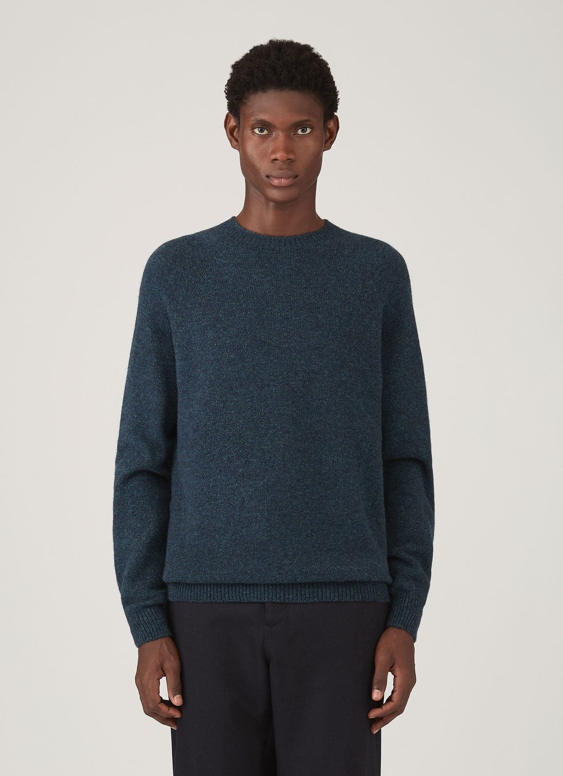 Men's Lambswool Crew Neck Jumper in Dark Petrol Twist
