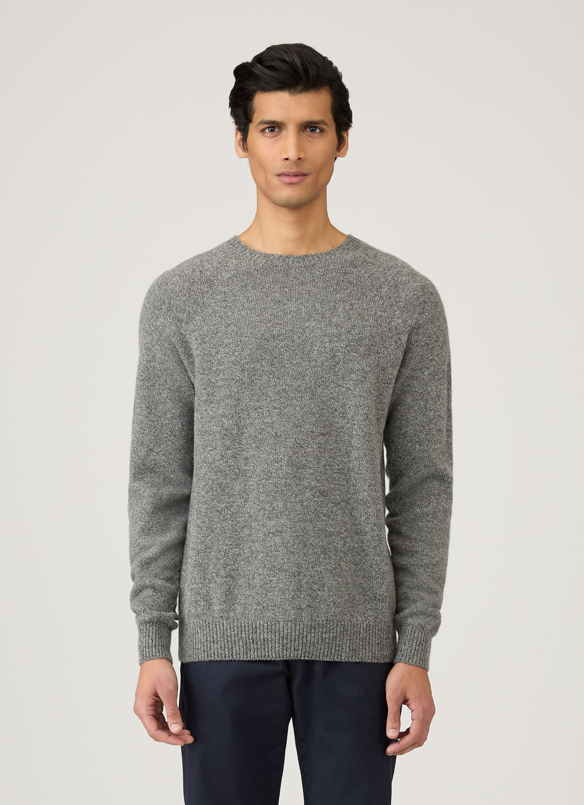 Men's Lambswool Crew Neck Jumper in Mid Grey Melange