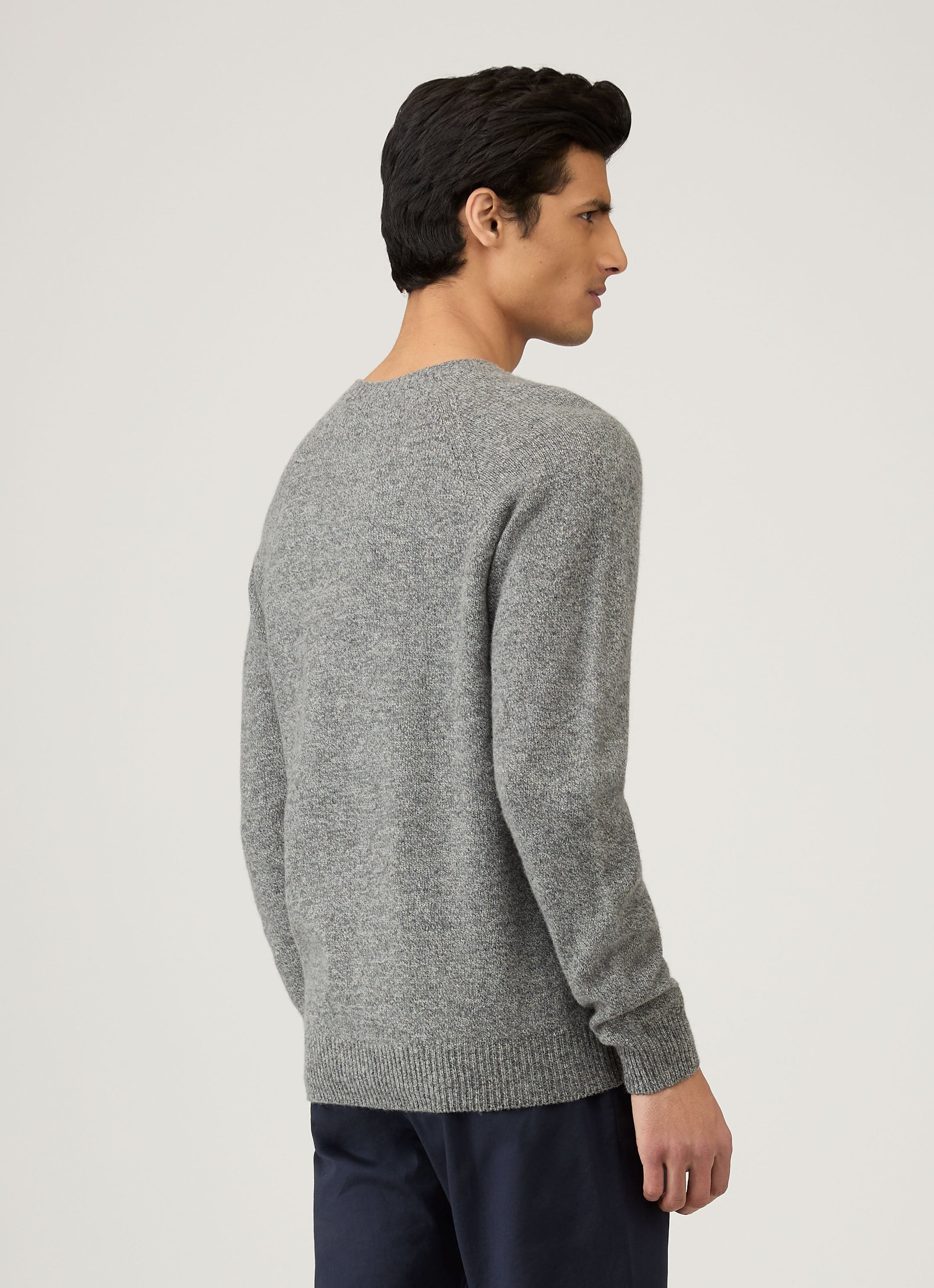 Men's Lambswool Crew Neck Jumper in Mid Grey Melange